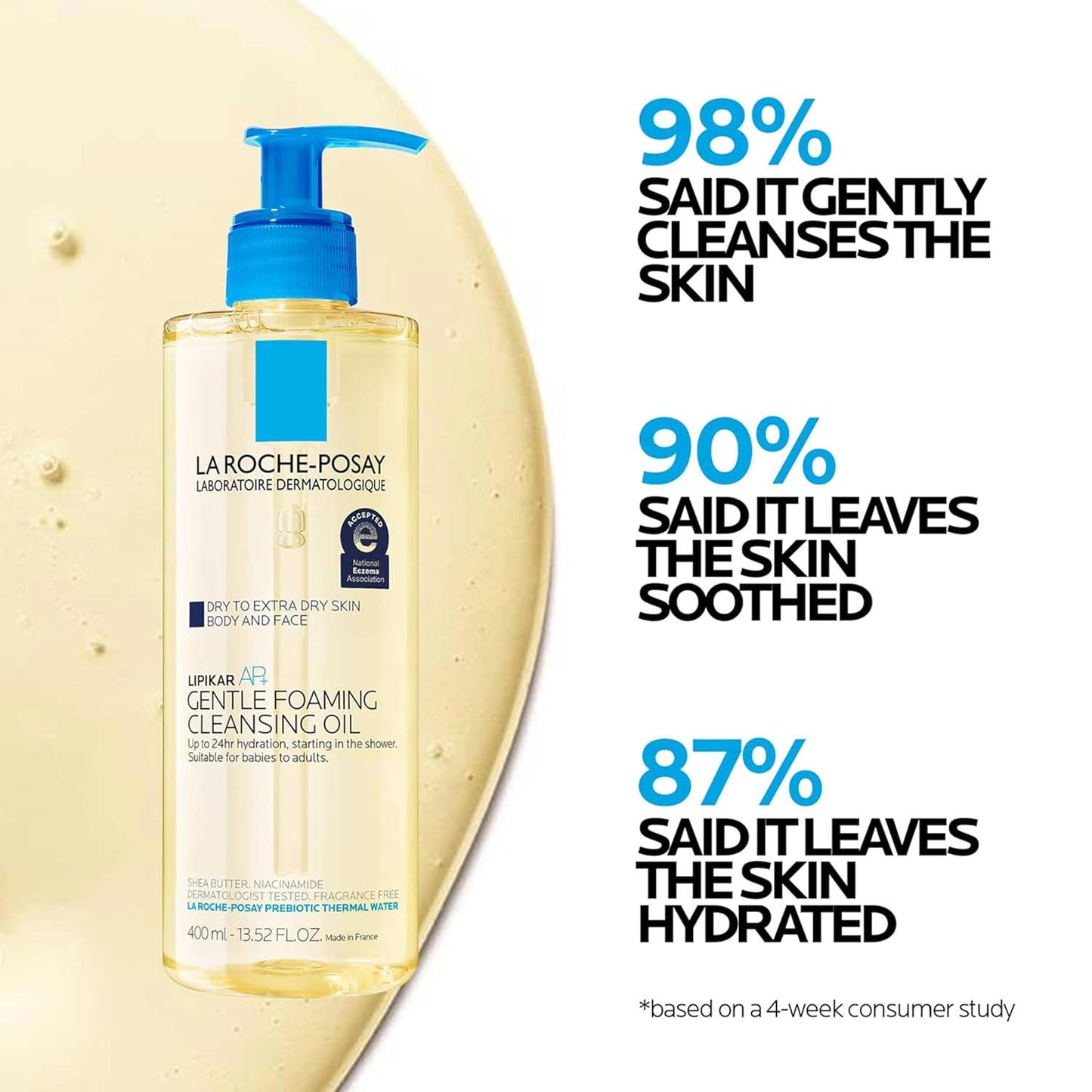 Dluxe Ave. La Roche-Posay Lipikar AP+ Gentle Foaming Cleansing Oil Gentle Oil Cleanser for Face and Body Formulated with Niacinamide Long-Lasting 24-hour Hydration Fragrance-Free & Soap Free
