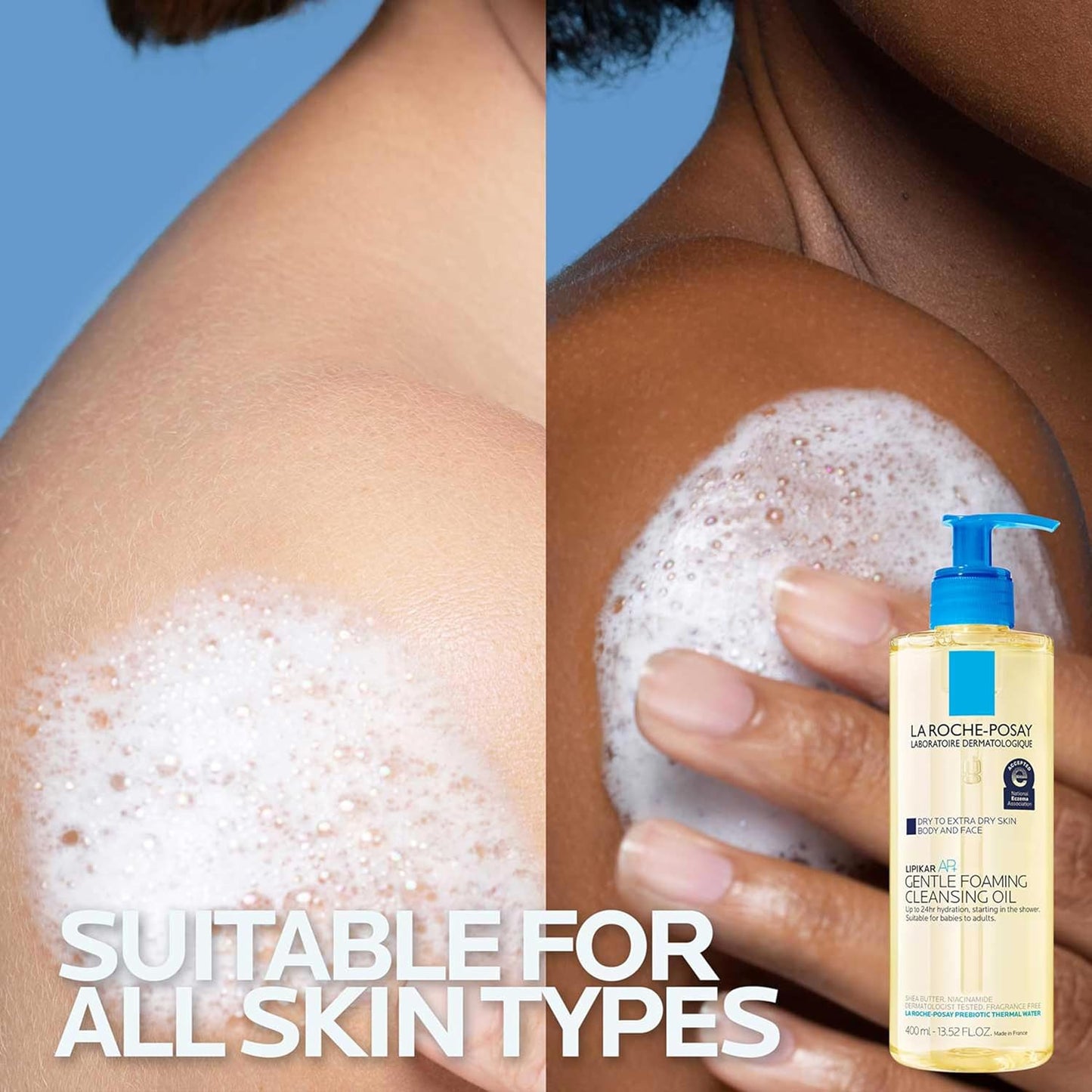 Dluxe Ave. La Roche-Posay Lipikar AP+ Gentle Foaming Cleansing Oil Gentle Oil Cleanser for Face and Body Formulated with Niacinamide Long-Lasting 24-hour Hydration Fragrance-Free & Soap Free