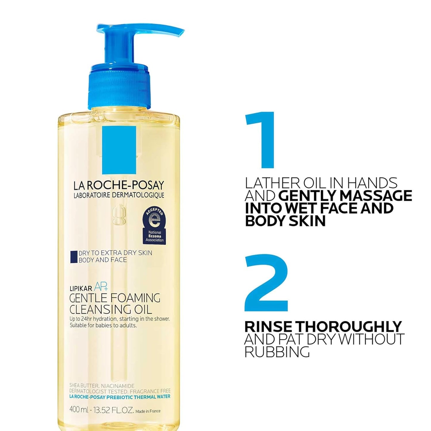 Dluxe Ave. La Roche-Posay Lipikar AP+ Gentle Foaming Cleansing Oil Gentle Oil Cleanser for Face and Body Formulated with Niacinamide Long-Lasting 24-hour Hydration Fragrance-Free & Soap Free