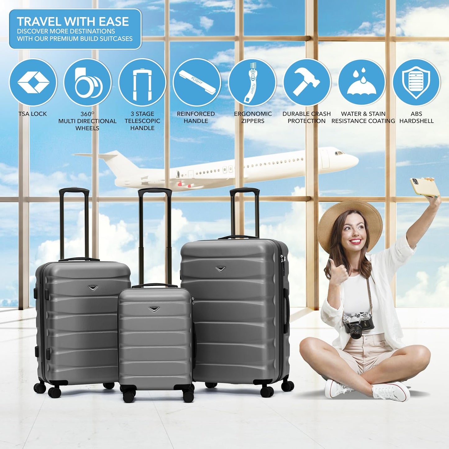 Dluxe Ave. Large Checked Luggage/ TSA Lock/ / Spinner Wheels/ (Grey) 31x21x12