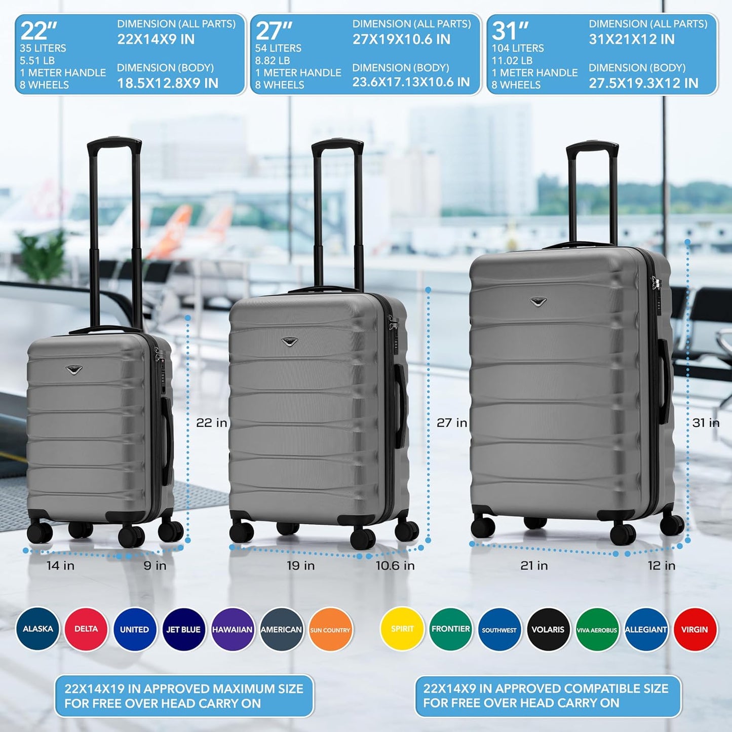 Dluxe Ave. Large Checked Luggage/ TSA Lock/ / Spinner Wheels/ (Grey) 31x21x12