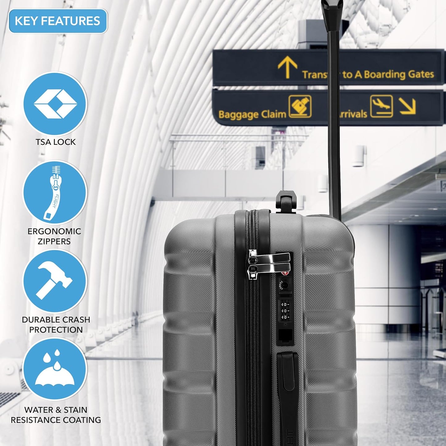 Dluxe Ave. Large Checked Luggage/ TSA Lock/ / Spinner Wheels/ (Grey) 31x21x12