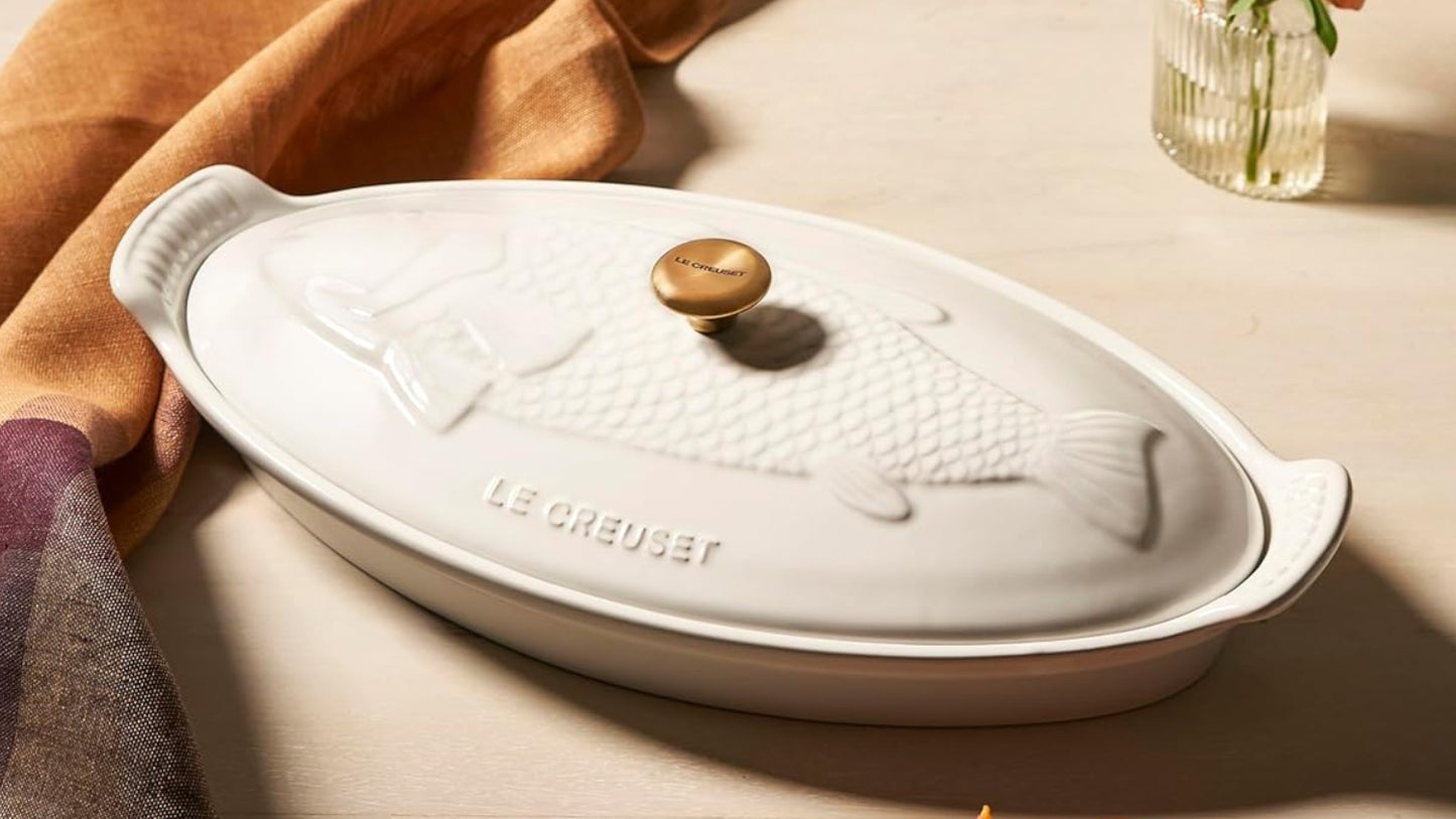 Dluxe Ave. ( Limited Edition)  Heritage Stoneware Oval Fish Baker 1.7qt. Oyster
