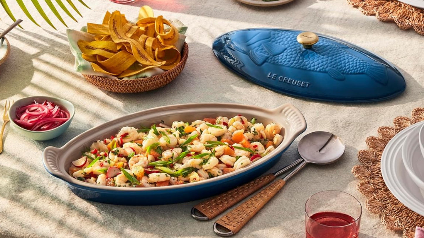 Dluxe Ave. ( Limited Edition)  Heritage Stoneware Oval Fish Baker 1.7qt. Oyster