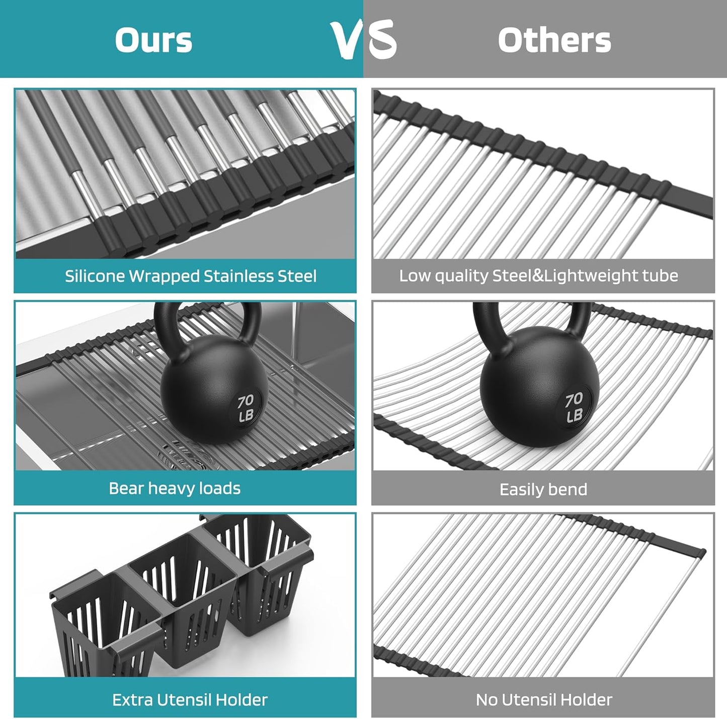 Dluxe Ave. Roll Up Dish Drying Rack Silicone (Black) 17.3" x 17.6"