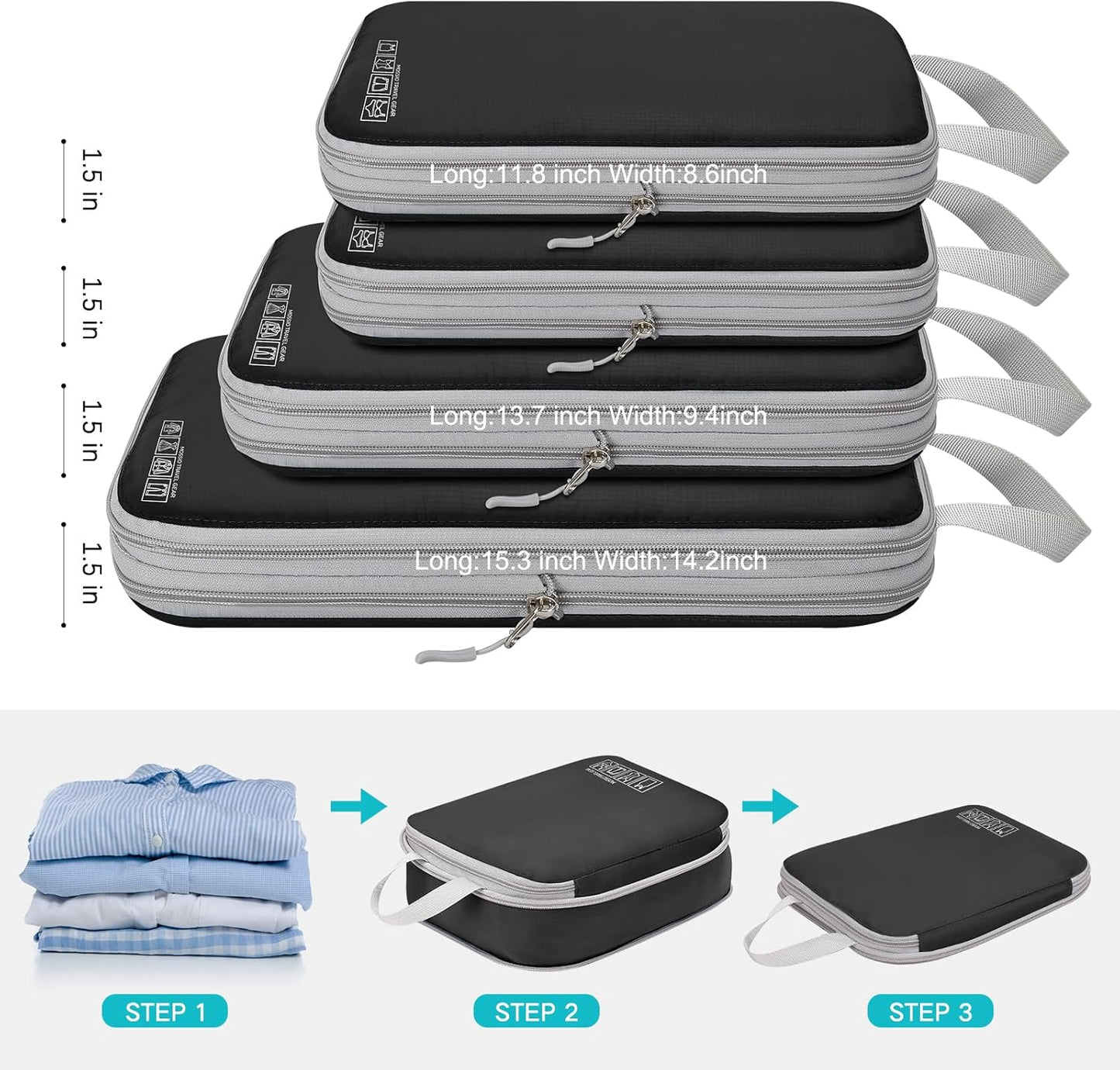Dluxe Ave. 4 Set Heavy Duty Packing Organizers/ Black