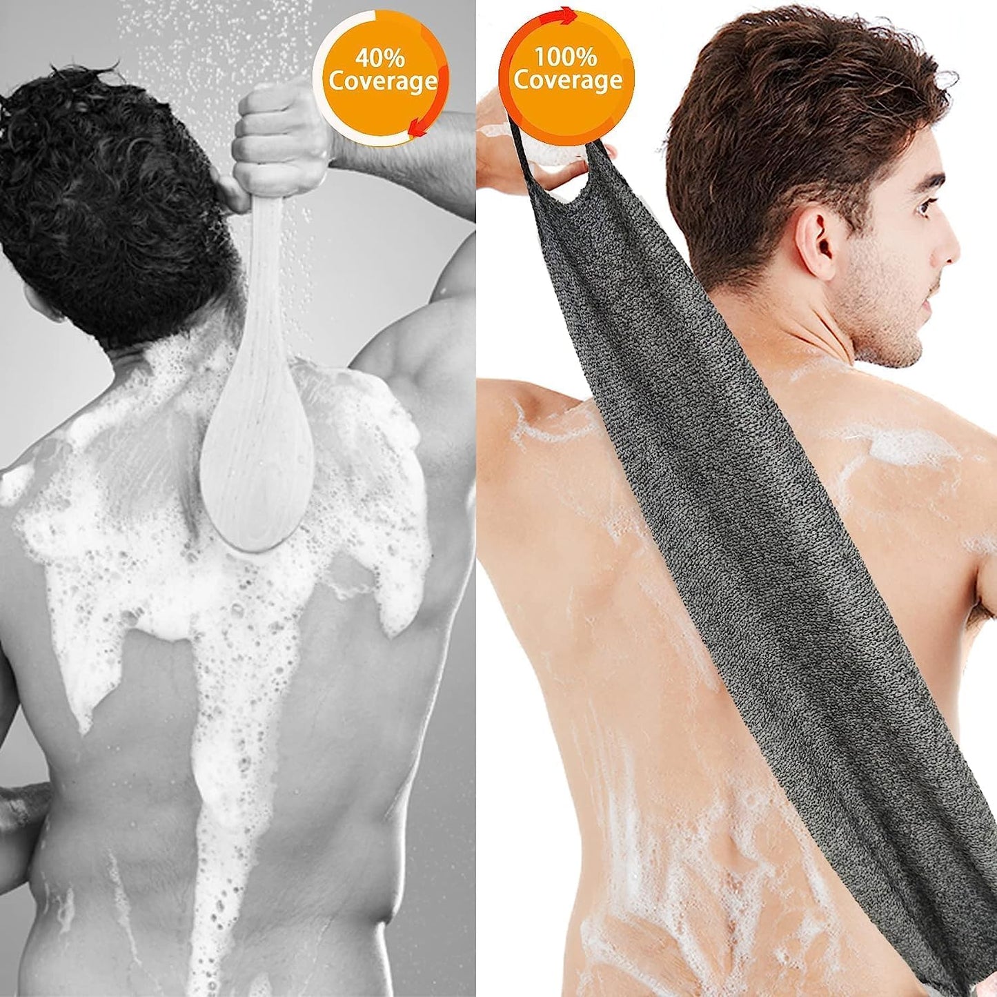 Dluxe Ave. Evohyah Scrubber Back for Shower Extended Length Scrubber Towel Exfoliating Washcloth Body Scrub Sponge Shower Loofah with Handle for Women Men Deep Clean Body Skin Massages (Gray&green2)