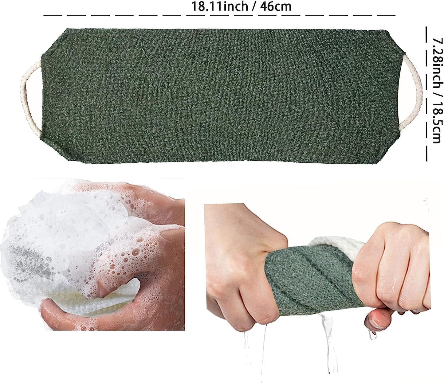 Dluxe Ave. Evohyah Scrubber Back for Shower Extended Length Scrubber Towel Exfoliating Washcloth Body Scrub Sponge Shower Loofah with Handle for Women Men Deep Clean Body Skin Massages (Gray&green2)