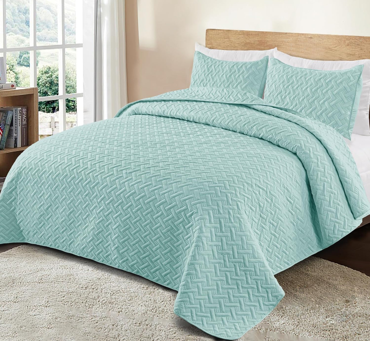 Dluxe Ave. ( FULL/ QUEEN )  3 Pieces Quilt  Bedding Set/ Aqua Green