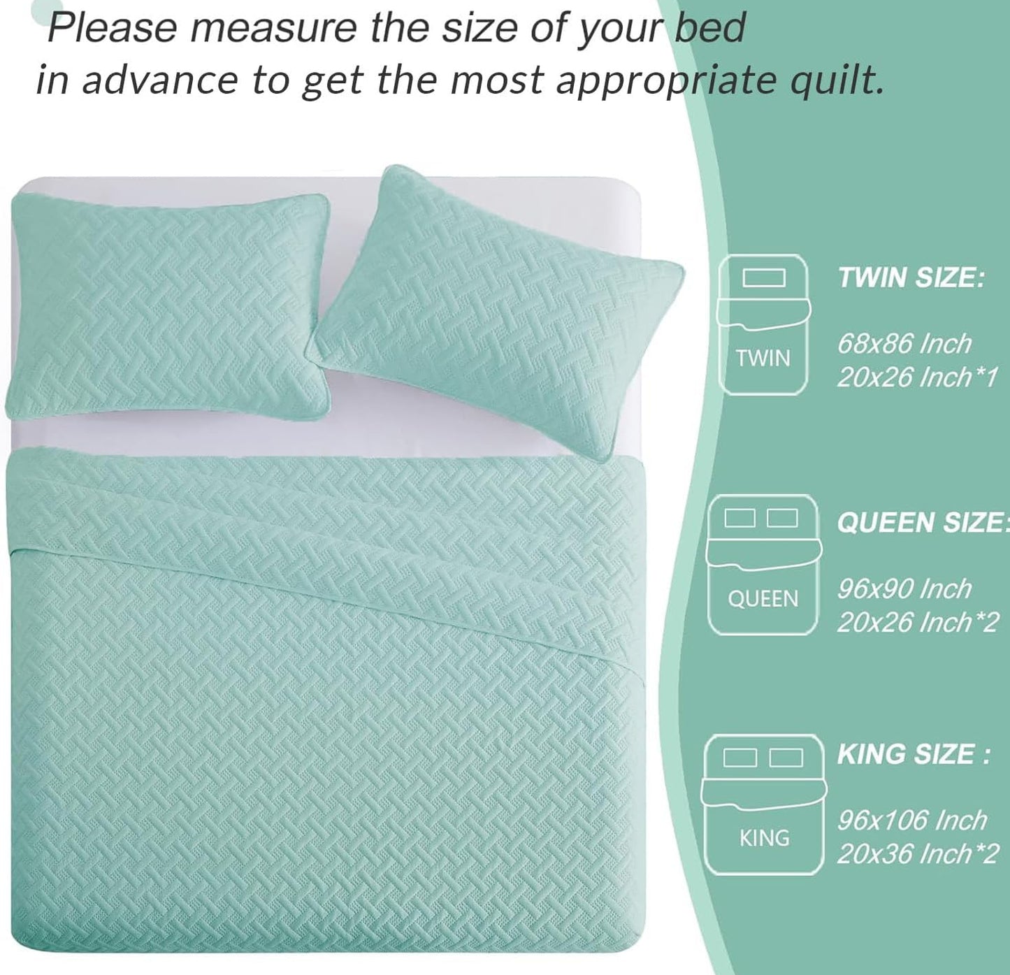 Dluxe Ave. ( FULL/ QUEEN )  3 Pieces Quilt  Bedding Set/ Aqua Green
