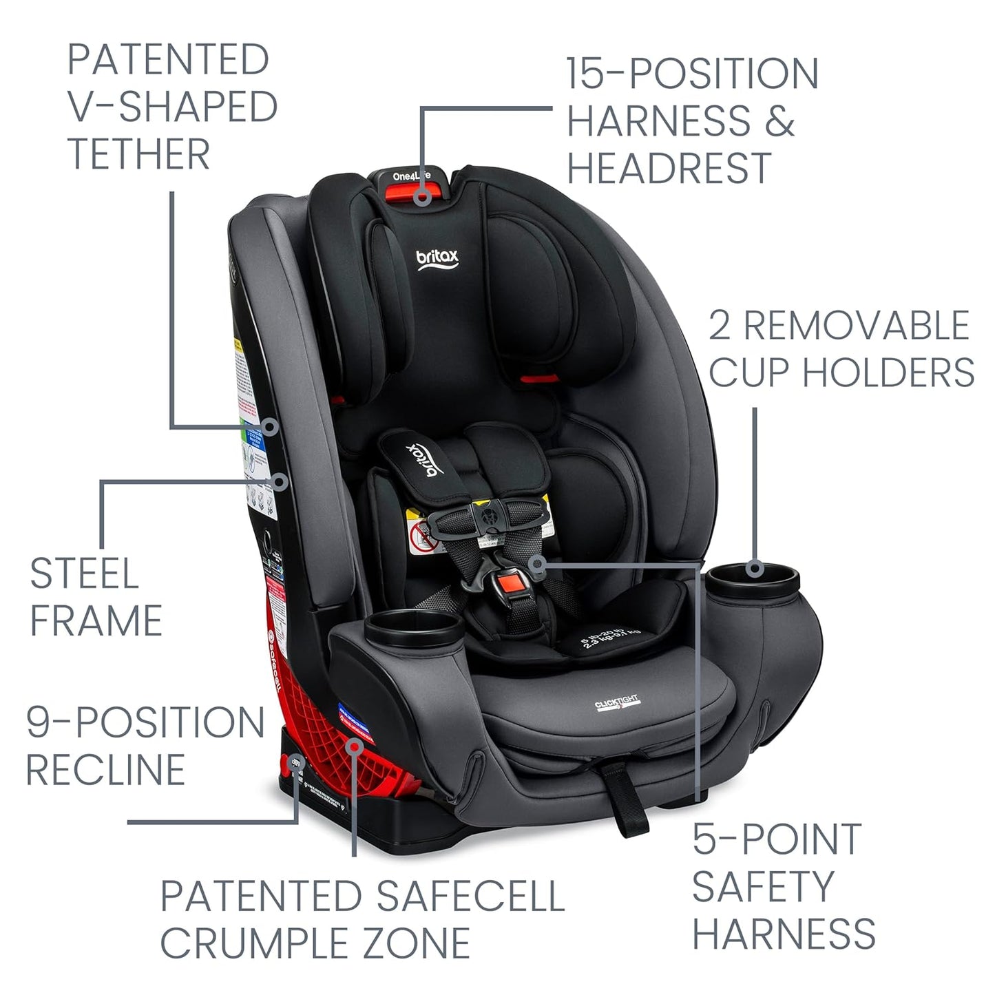 Dluxe Ave. Convertible Car Seat/ 5 to 120 Pounds/ Converts from Rear-Facing Infant Car Seat to Forward-Facing/ Booster Seat/  Onyx Stone