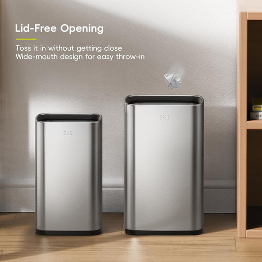 Dluxe Ave. EKO 2-Pack Stainless Steel Open Top Trash Can with Removable Inner Basket Square Small Garbage Can 1.8 + 3.2 Gallon Wastebasket Combo Trashcan for Kitchen Bathroom Office Home