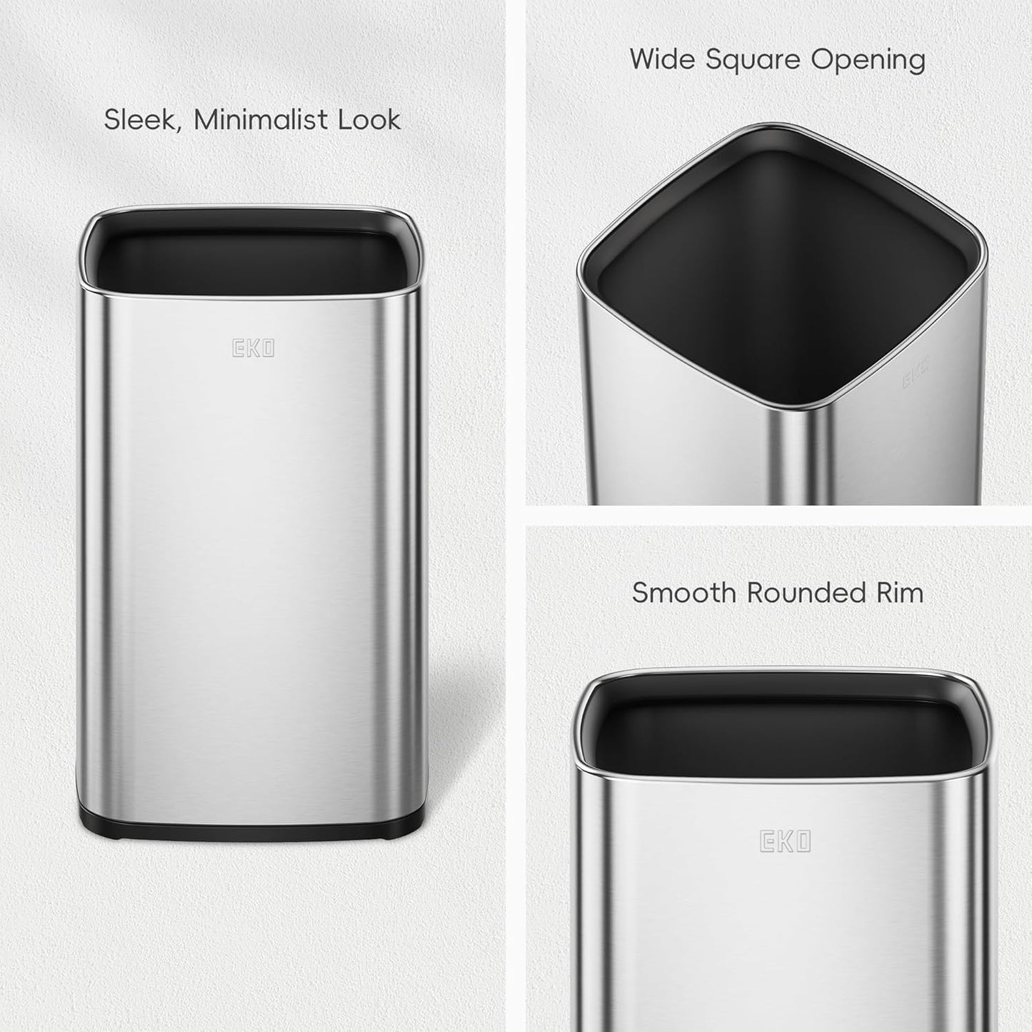 Dluxe Ave. EKO 2-Pack Stainless Steel Open Top Trash Can with Removable Inner Basket Square Small Garbage Can 1.8 + 3.2 Gallon Wastebasket Combo Trashcan for Kitchen Bathroom Office Home