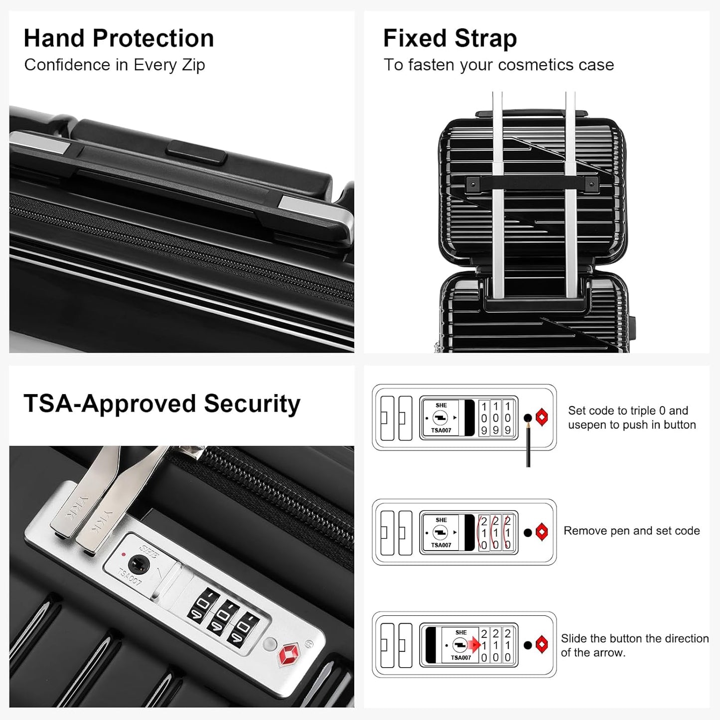 Dluxe Ave. 3 Piece Luggage Sets with a Cosmetic Case Expandable/ PC Lightweight/ Spinning Wheels/ TSA Lock (Black)