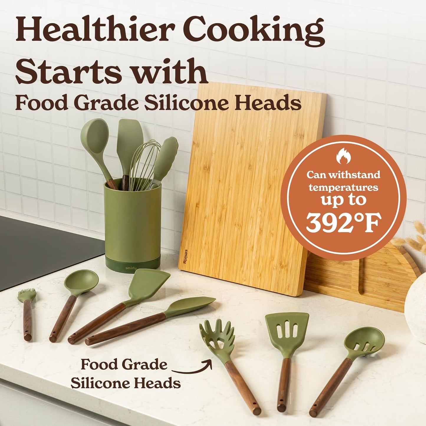 Dluxe Ave.Silicone Kitchen Utensils Set & Holder