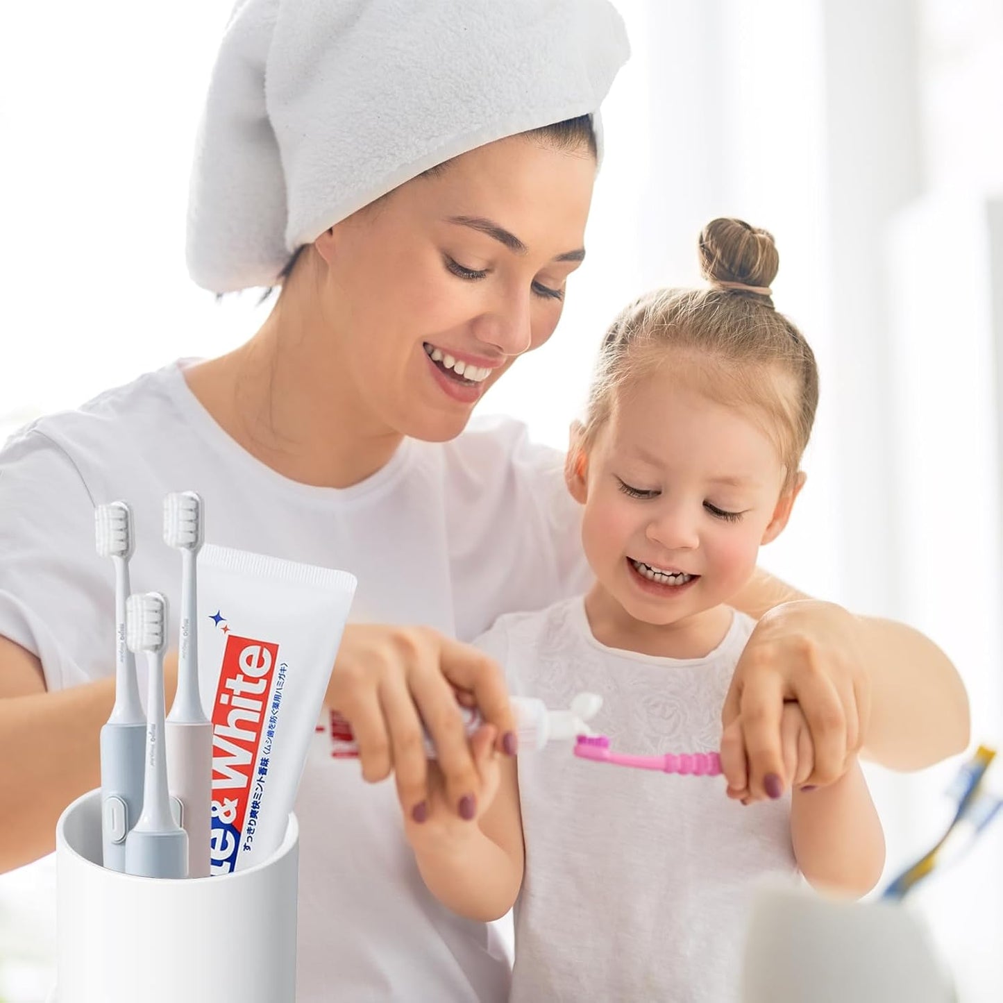 Dluxe Ave. Toothbrush Holders for Bathrooms - 2 Cups Ceramic Toothbrush Toothpaste Holders Set White Bathroom Tumbler Cups Reusable Toothbrush Mouthwash Cup Bathroom Counter Organizer.