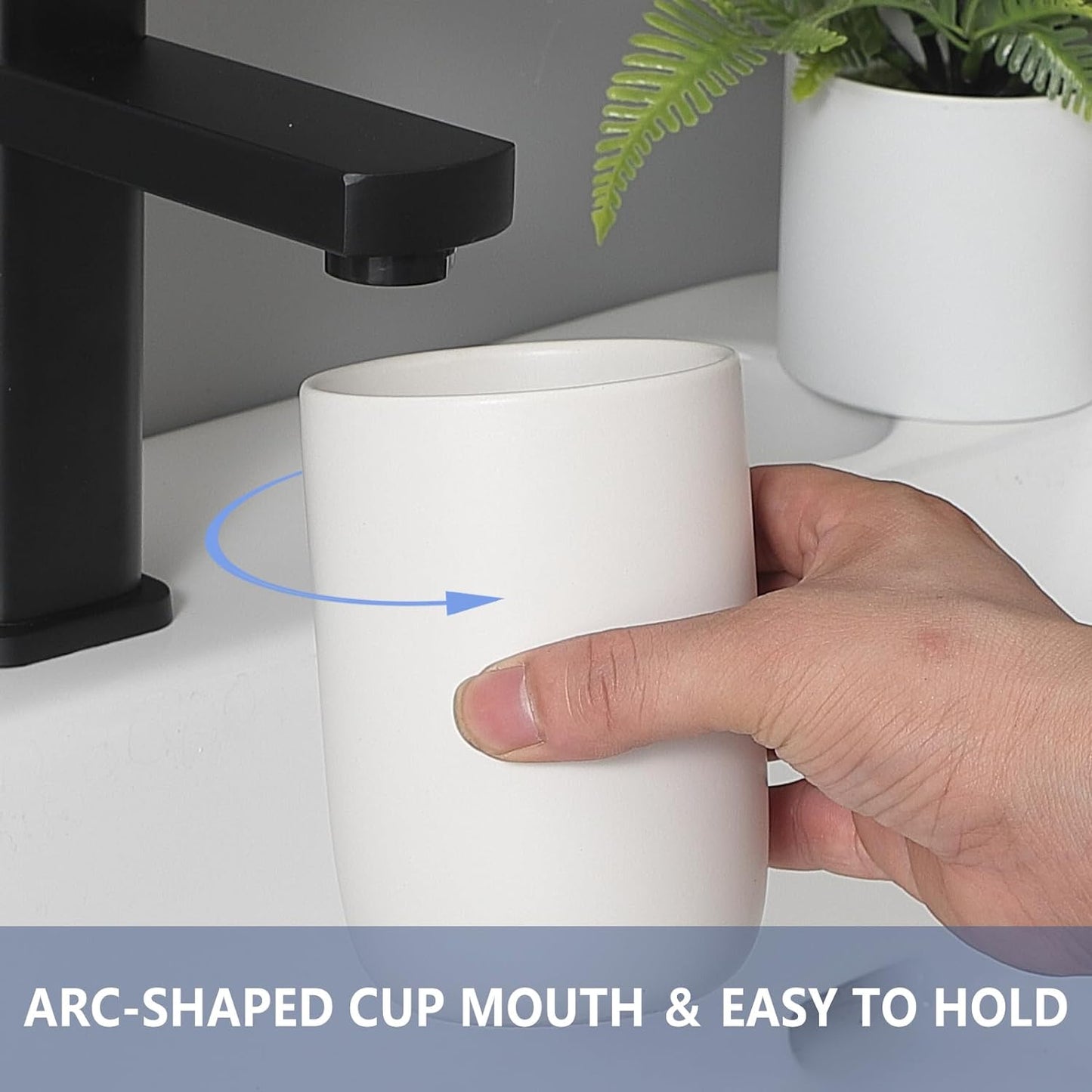 Dluxe Ave. Toothbrush Holders for Bathrooms - 2 Cups Ceramic Toothbrush Toothpaste Holders Set White Bathroom Tumbler Cups Reusable Toothbrush Mouthwash Cup Bathroom Counter Organizer.