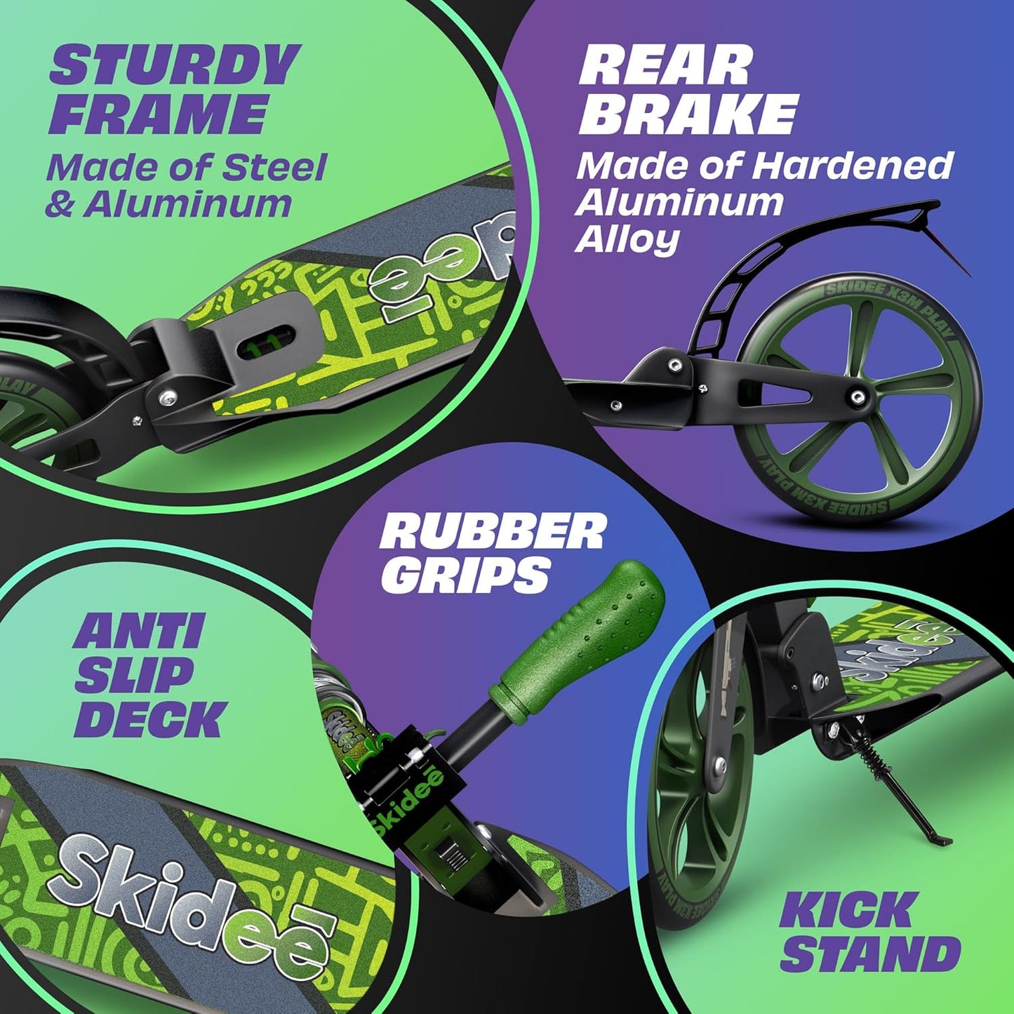 Dluxe Ave. SKIDEE Scooter for Kids Ages 6-12 -Scooters for Teens 12 Years and Up-Adult Scooter with Anti-Shock Suspension -Scooter for Kids 8 Years and Up with 4 Adjustment Levels Handlebar Up to 41 Inches High