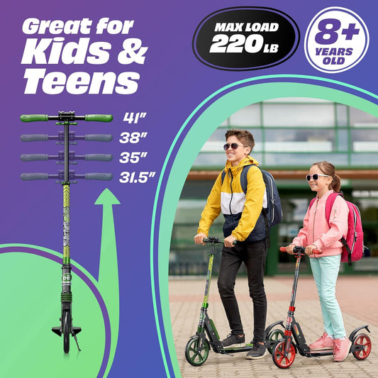 Dluxe Ave. SKIDEE Scooter for Kids Ages 6-12 -Scooters for Teens 12 Years and Up-Adult Scooter with Anti-Shock Suspension -Scooter for Kids 8 Years and Up with 4 Adjustment Levels Handlebar Up to 41 Inches High