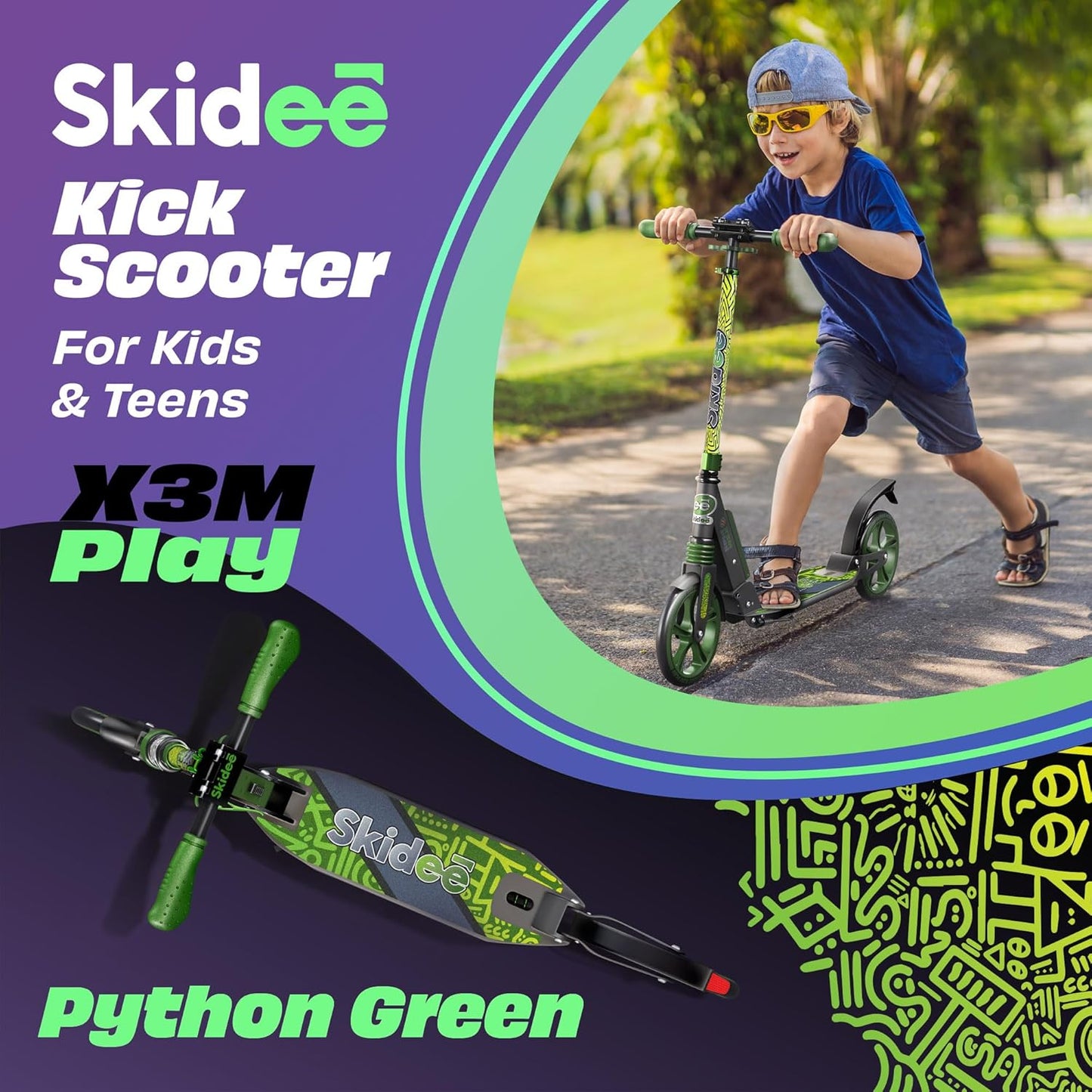Dluxe Ave. SKIDEE Scooter for Kids Ages 6-12 -Scooters for Teens 12 Years and Up-Adult Scooter with Anti-Shock Suspension -Scooter for Kids 8 Years and Up with 4 Adjustment Levels Handlebar Up to 41 Inches High