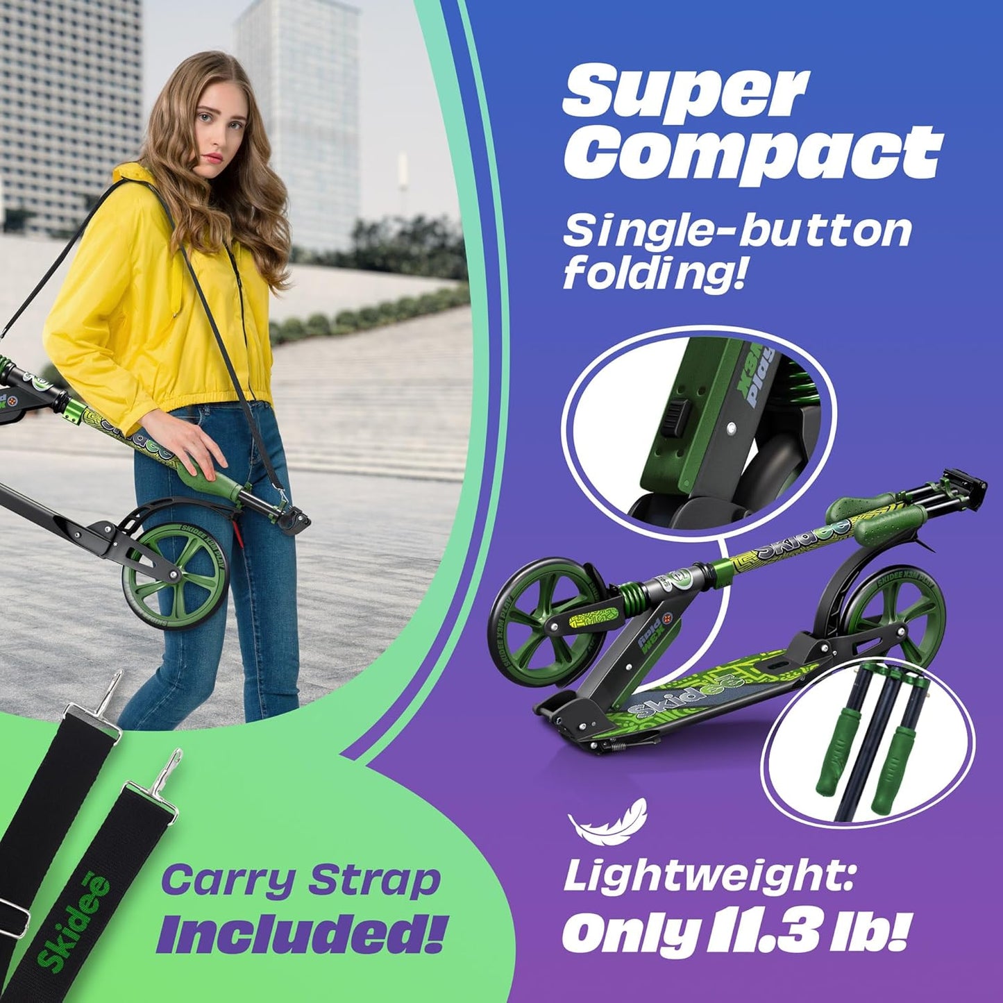 Dluxe Ave. SKIDEE Scooter for Kids Ages 6-12 -Scooters for Teens 12 Years and Up-Adult Scooter with Anti-Shock Suspension -Scooter for Kids 8 Years and Up with 4 Adjustment Levels Handlebar Up to 41 Inches High