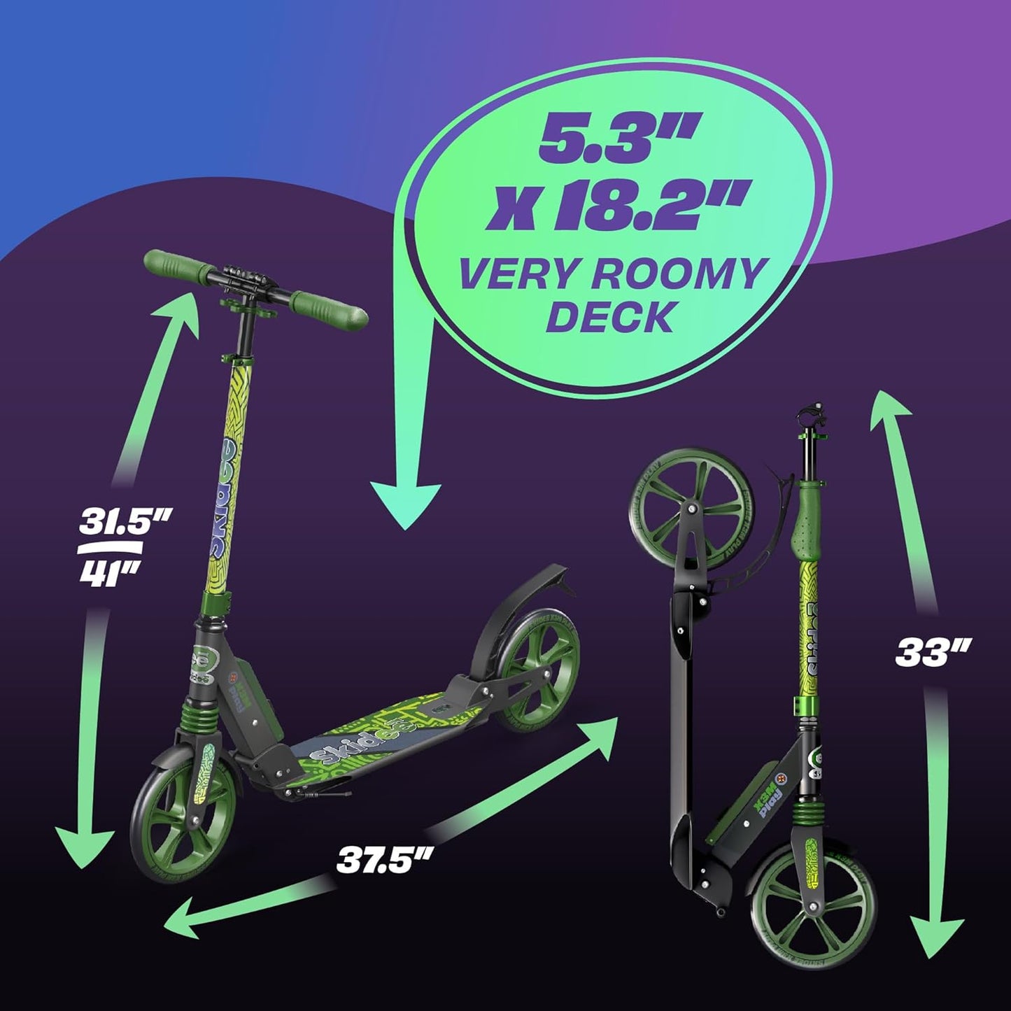 Dluxe Ave. SKIDEE Scooter for Kids Ages 6-12 -Scooters for Teens 12 Years and Up-Adult Scooter with Anti-Shock Suspension -Scooter for Kids 8 Years and Up with 4 Adjustment Levels Handlebar Up to 41 Inches High