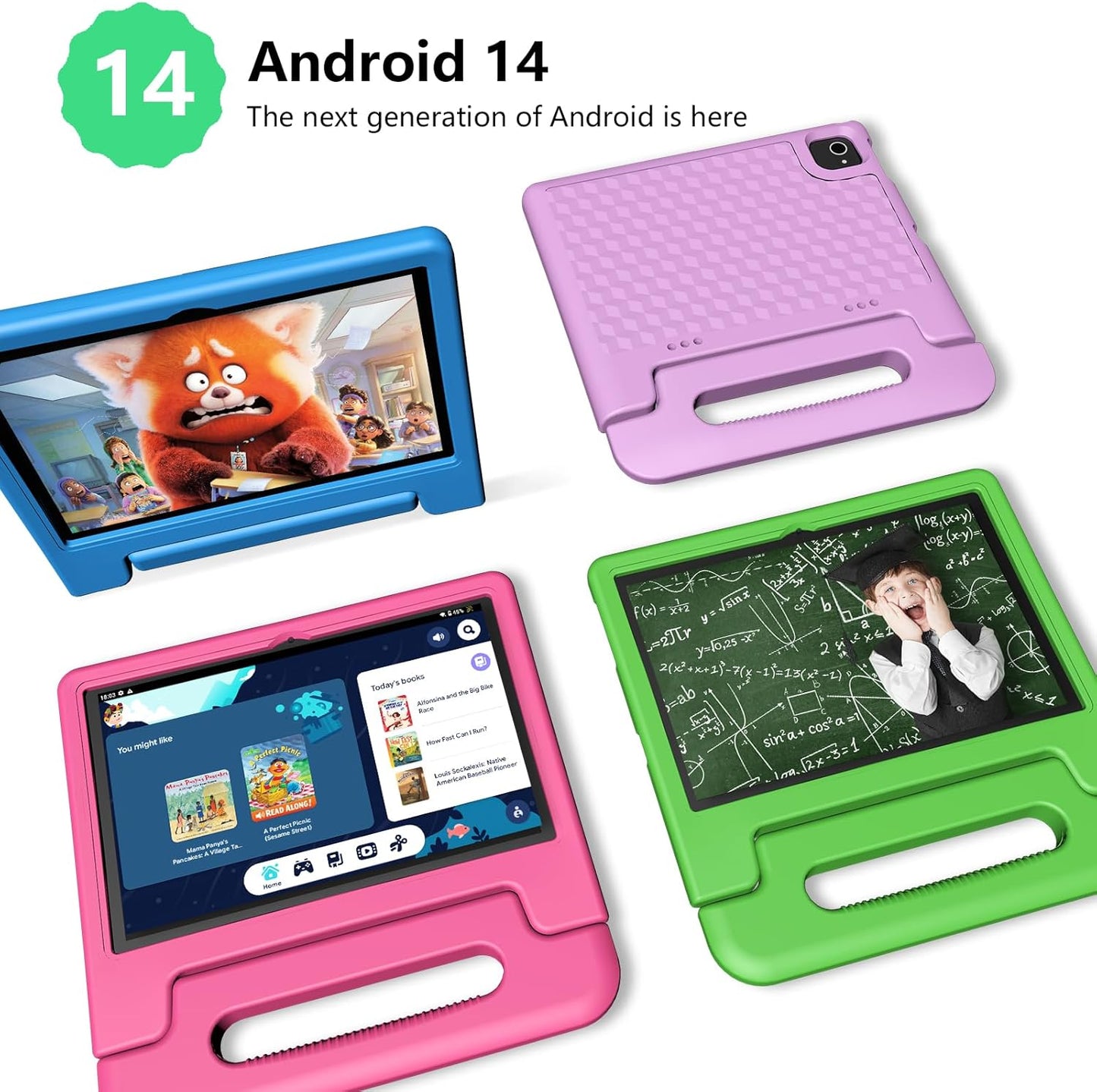 Dluxe Ave.ITDULCET Kids Tablet 10 inch Android 14 Tablet for Kids 8GB RAM 64GB ROM Octa-Core Fast-Charging Battery Toddler Tablet with Shockproof Case Bluetooth WiFi Parental Control Dual Camera GPS