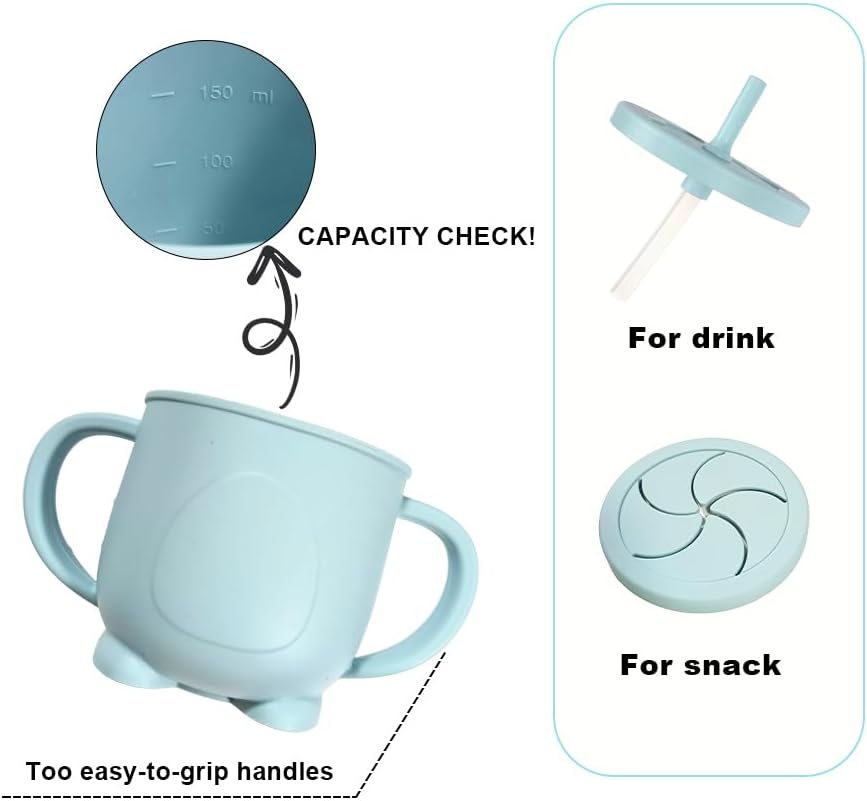 Dluxe Ave.Silicone Baby Feeding Set Baby Led Weaning Supplies with Suction Bowl Divided Plate Toddler Self Feeding Dish Set with Spoons Forks Sippy Cup Adjustable Bib Eating Utensils (Blue)
