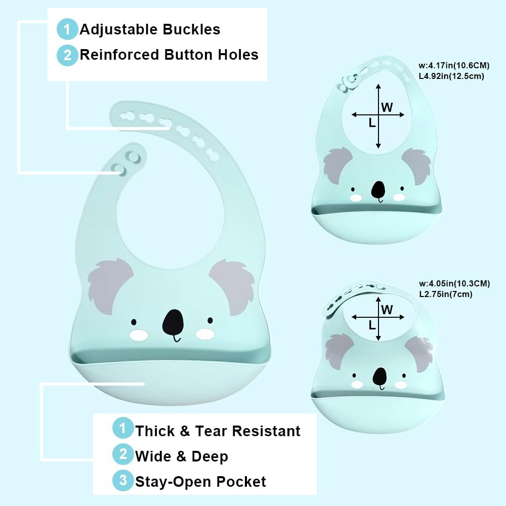 Dluxe Ave.Silicone Baby Feeding Set Baby Led Weaning Supplies with Suction Bowl Divided Plate Toddler Self Feeding Dish Set with Spoons Forks Sippy Cup Adjustable Bib Eating Utensils (Blue)
