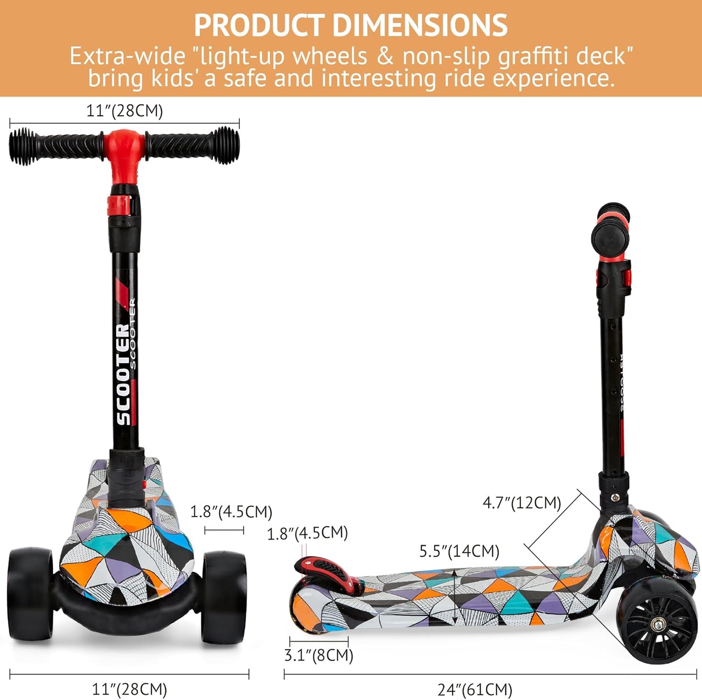 Dluxe Ave. Scooter for Kids Ages 3-12 Foldable Kick Scooter with Extra Wide PU Light-up Wheels Height Adjustable 3 Wheel Scooter for Boys & Girls - Up to 220 lbs