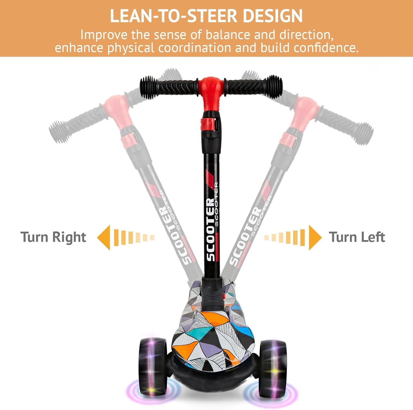 Dluxe Ave. Scooter for Kids Ages 3-12 Foldable Kick Scooter with Extra Wide PU Light-up Wheels Height Adjustable 3 Wheel Scooter for Boys & Girls - Up to 220 lbs