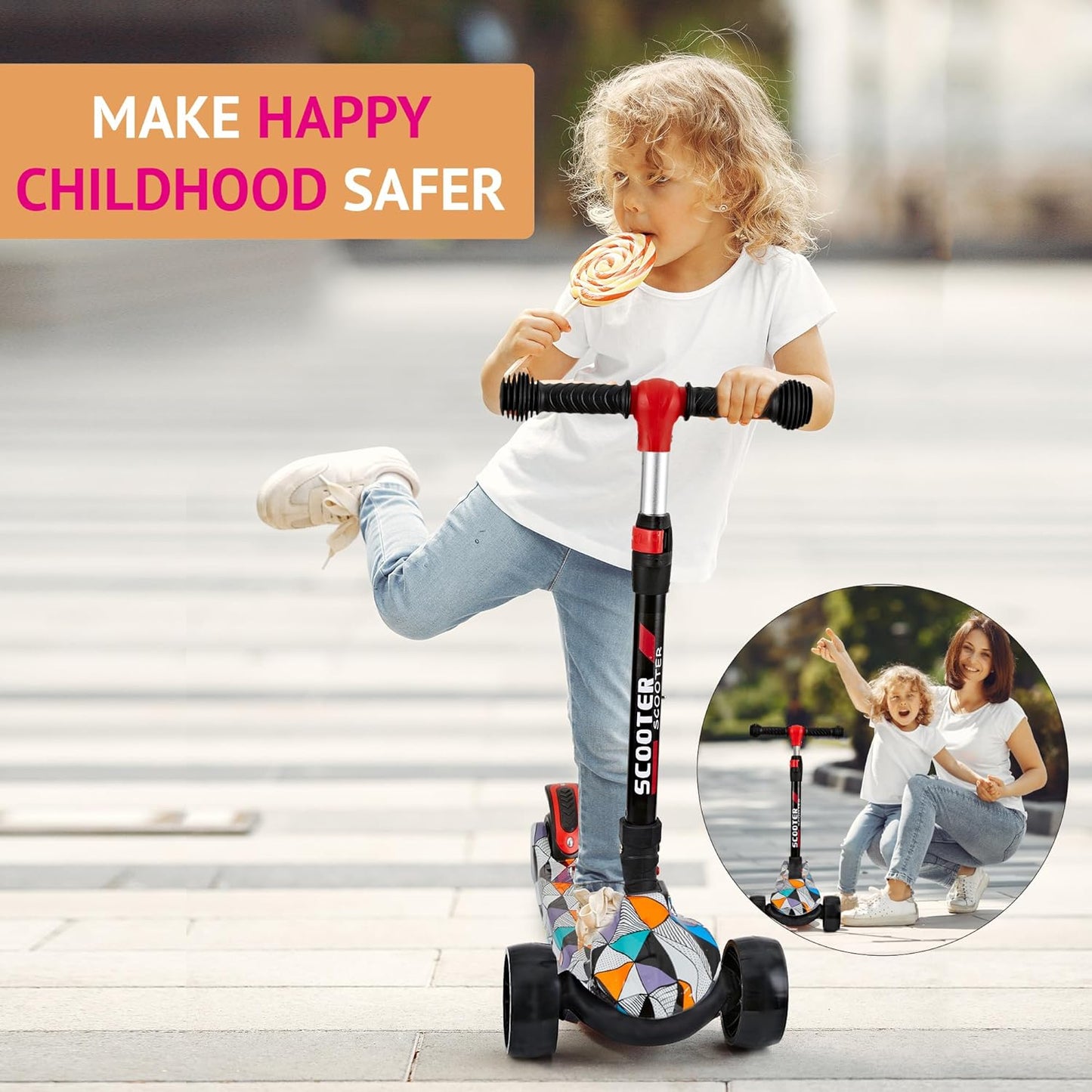 Dluxe Ave. Scooter for Kids Ages 3-12 Foldable Kick Scooter with Extra Wide PU Light-up Wheels Height Adjustable 3 Wheel Scooter for Boys & Girls - Up to 220 lbs