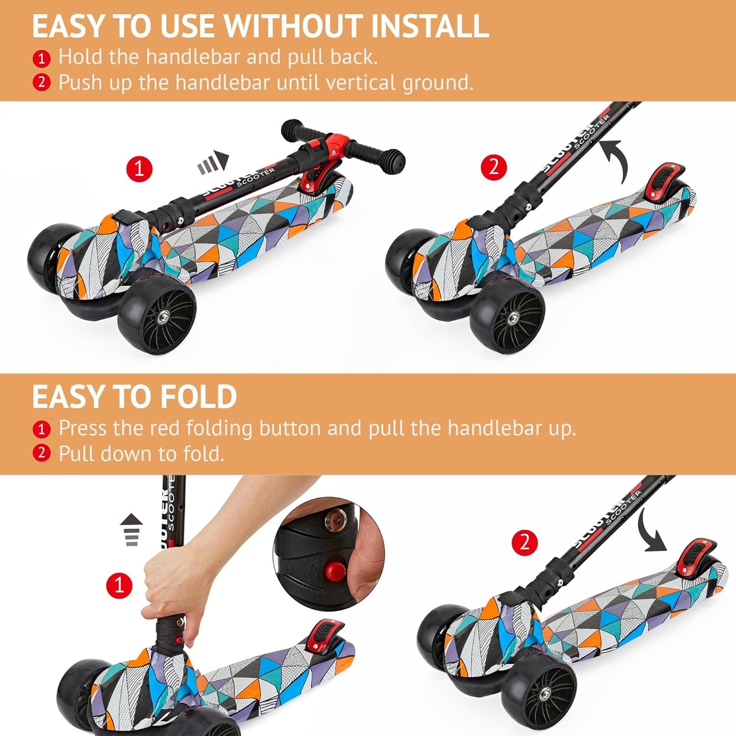 Dluxe Ave. Scooter for Kids Ages 3-12 Foldable Kick Scooter with Extra Wide PU Light-up Wheels Height Adjustable 3 Wheel Scooter for Boys & Girls - Up to 220 lbs
