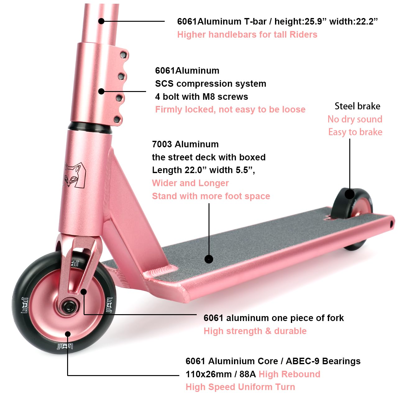 Dluxe Ave. Limit LMT71AZ Pro Street Scooters with Boxed Ends Best Freestyle BMX Stunt Scooter Perfect for Tall Adults and Teens Intermediate or Advanced Trick Scooter Riders.