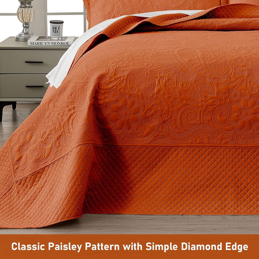 Dluxe Ave. ( CALI./ KING ) 3 Pcs Oversized Bedspreads, Soft Microfiber, Rust Color