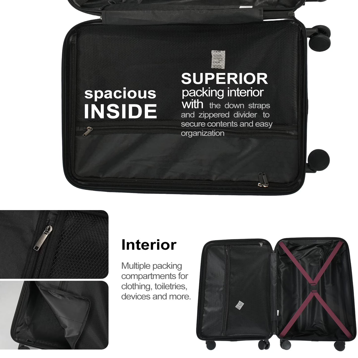 Dluxe Ave. Luggage Sets Expandable Hardside/3 Pcs/ Spinner Wheels/ TSA Lock/(Burgundy)