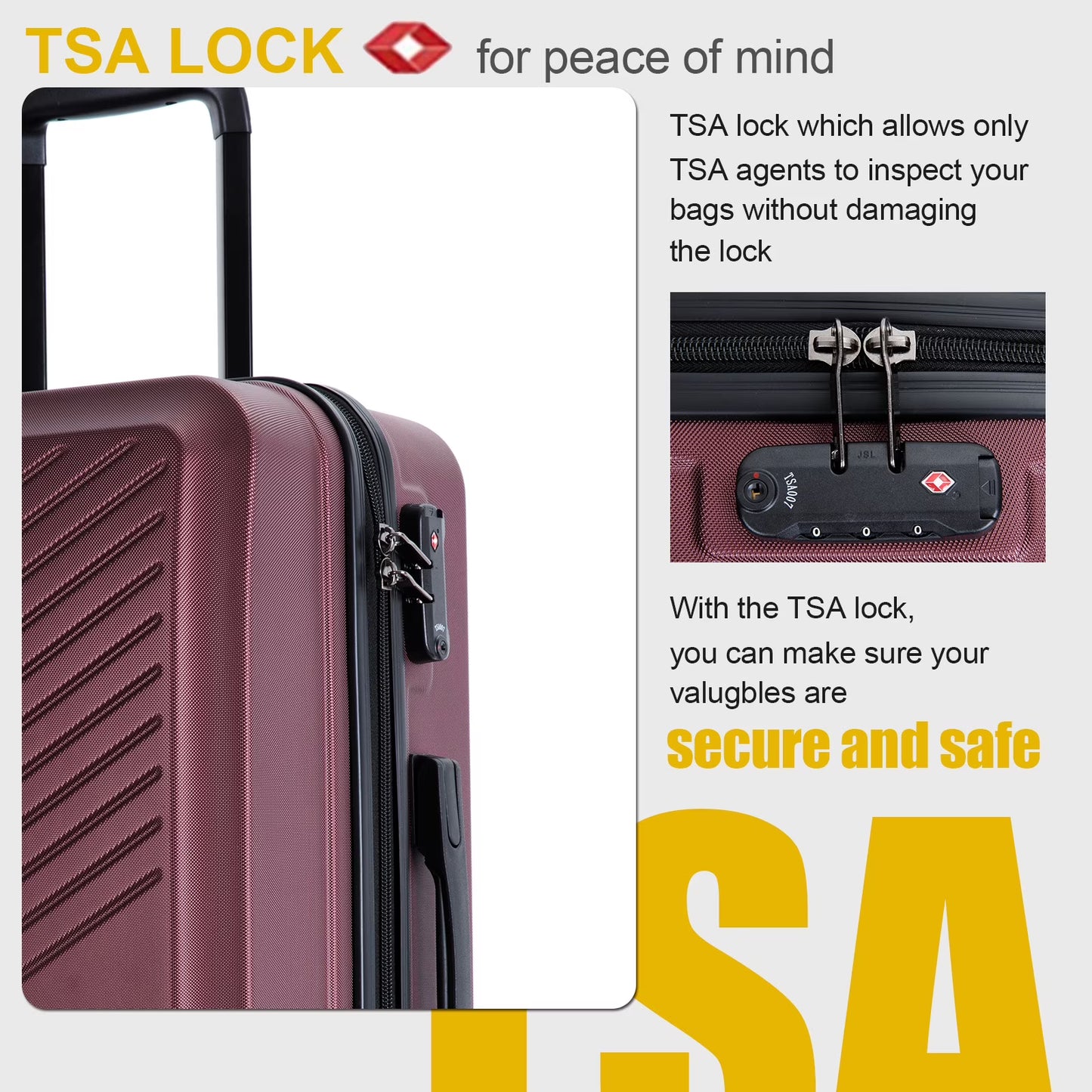 Dluxe Ave. Luggage Sets Expandable Hardside/3 Pcs/ Spinner Wheels/ TSA Lock/(Burgundy)