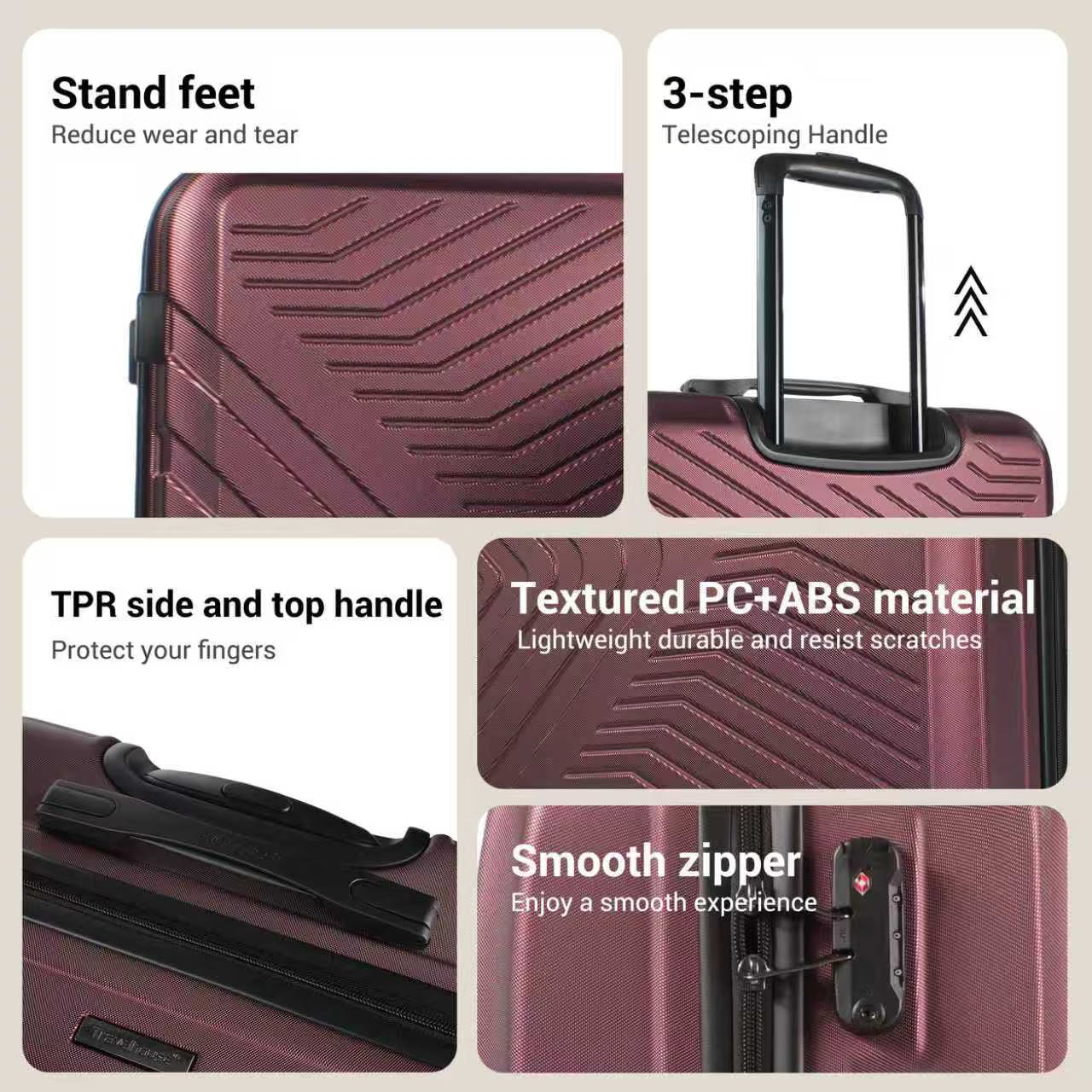 Dluxe Ave. Luggage Sets Expandable Hardside/3 Pcs/ Spinner Wheels/ TSA Lock/(Burgundy)