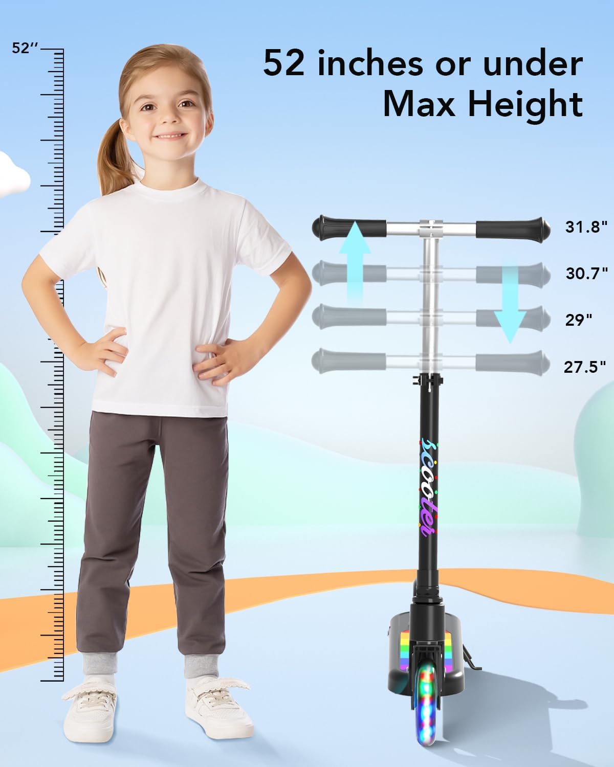 Dluxe Ave. ANHAO Electric Scooter for Kids Ages 6-12 (Mainly 6-10) Kids Electric Scooter with Adjustable Height Flash Wheel Kick Scooter for Kids up to 110 lbs up to 6mph