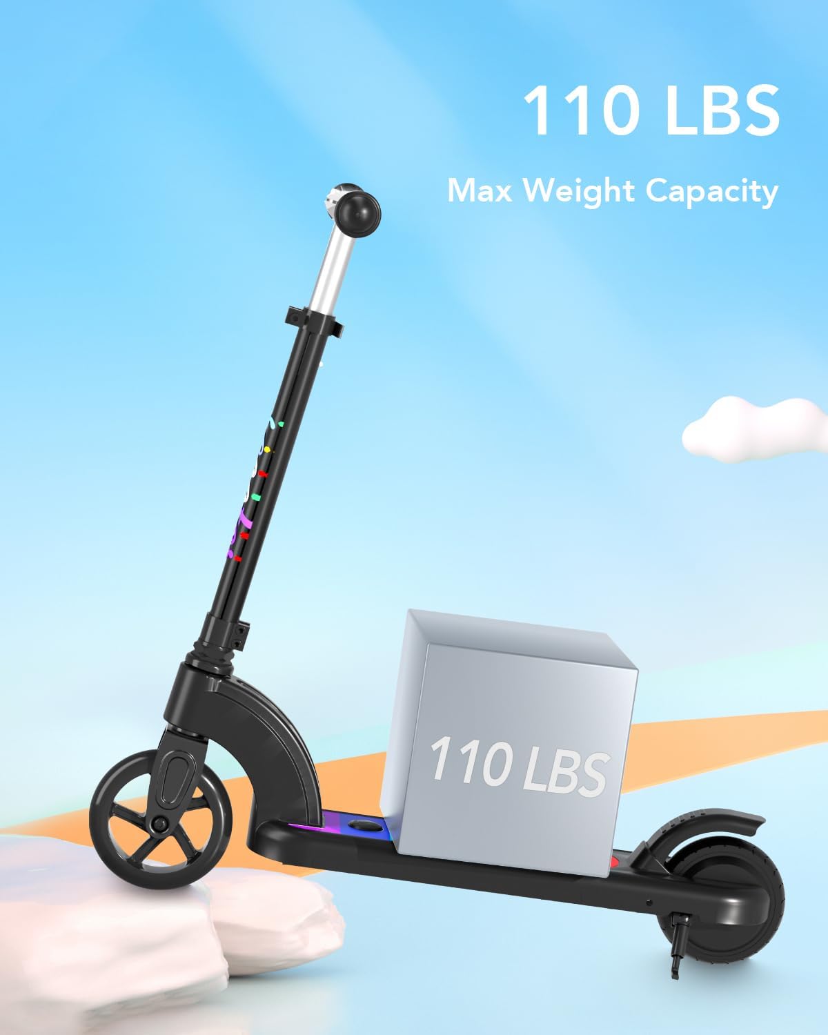 Dluxe Ave. ANHAO Electric Scooter for Kids Ages 6-12 (Mainly 6-10) Kids Electric Scooter with Adjustable Height Flash Wheel Kick Scooter for Kids up to 110 lbs up to 6mph