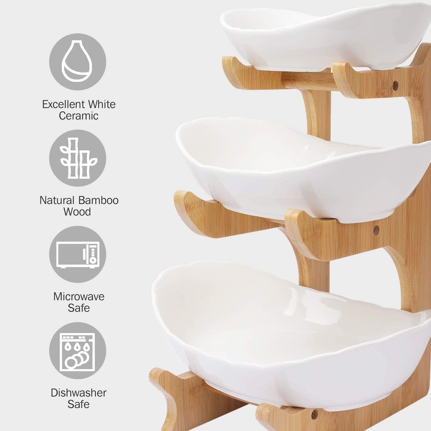 Dluxe Ave. 3 Tier Ceramic Storage with Bamboo Wood/ Porcelain (White)