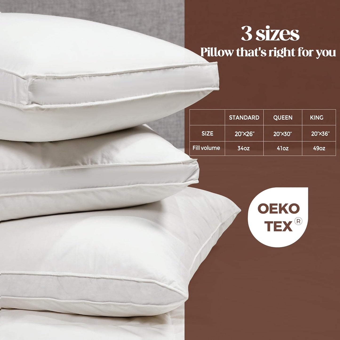 Dluxe Ave. ( KING )Goose Feathers Down Pillows, Set of 2, Gusseted Hotel Collection