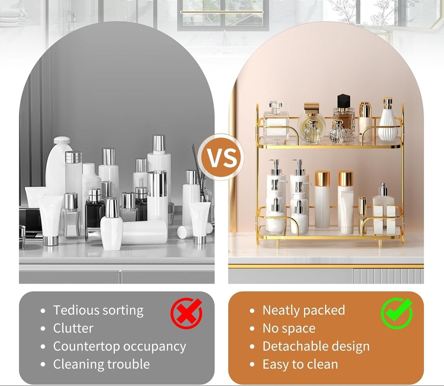 Dluxe Ave. Oifecsie Bathroom Organizer Countertop 2 Tier Cosmetic Skincare Perfume Organizer Bathroom Counter Makeup Perfume for Dresser Vanity Tray Kitchen Spice Rack for Storage Shelf