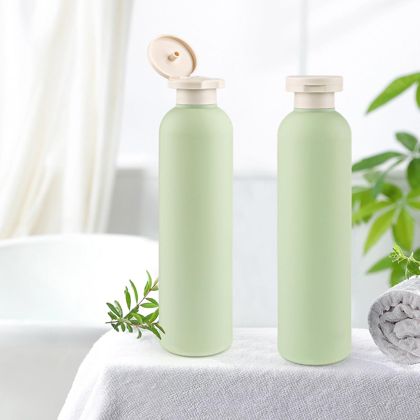 Dluxe Ave. 5 Pcs Plastic Travel Lotion Bottles/ Refillable Toiletries/ Sage Green