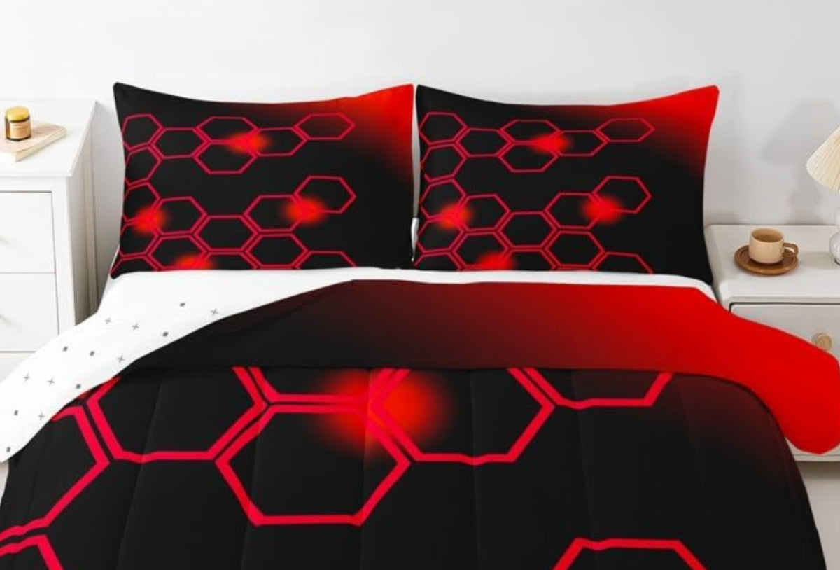 Dluxe Ave. ( TWIN ) 2Pcs Bedding Set/ Red & Black