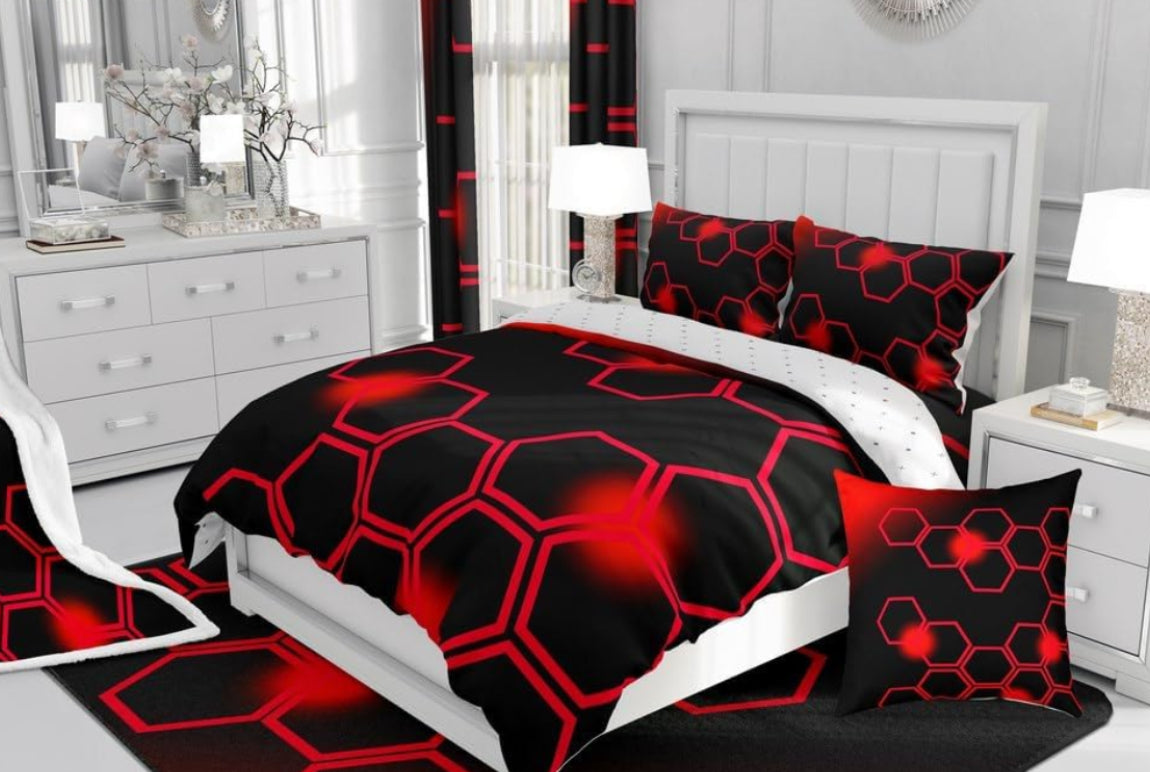 Dluxe Ave. ( TWIN ) 2Pcs Bedding Set/ Red & Black
