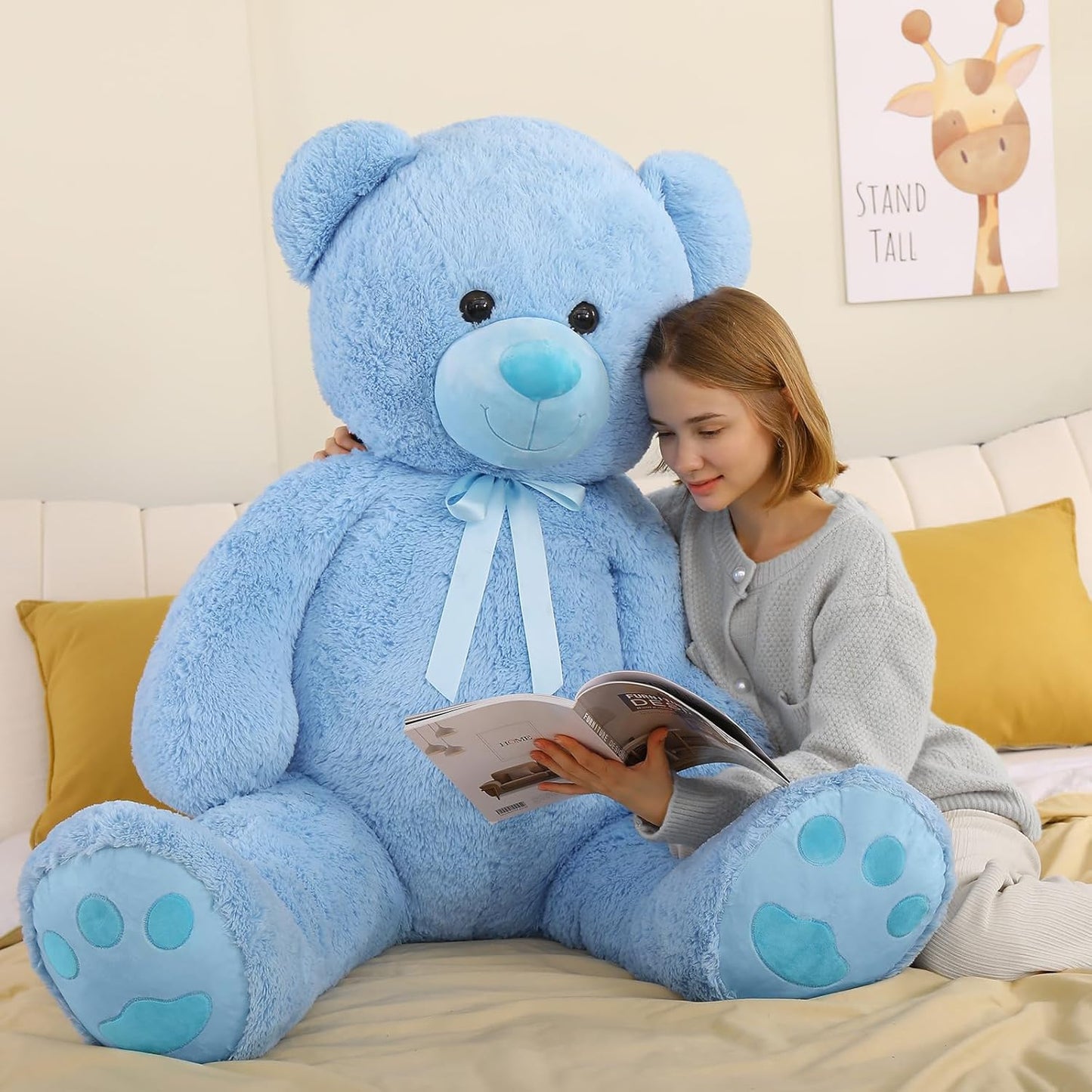 Dluxe Ave. Giant 5 Feet Teddy Bear Stuffed Animal Soft and Huggable Valentines Day Teddy Bear Plush for Girlfriend and Boyfriend Classic Large Blue Teddy Bear Gift for Kids
