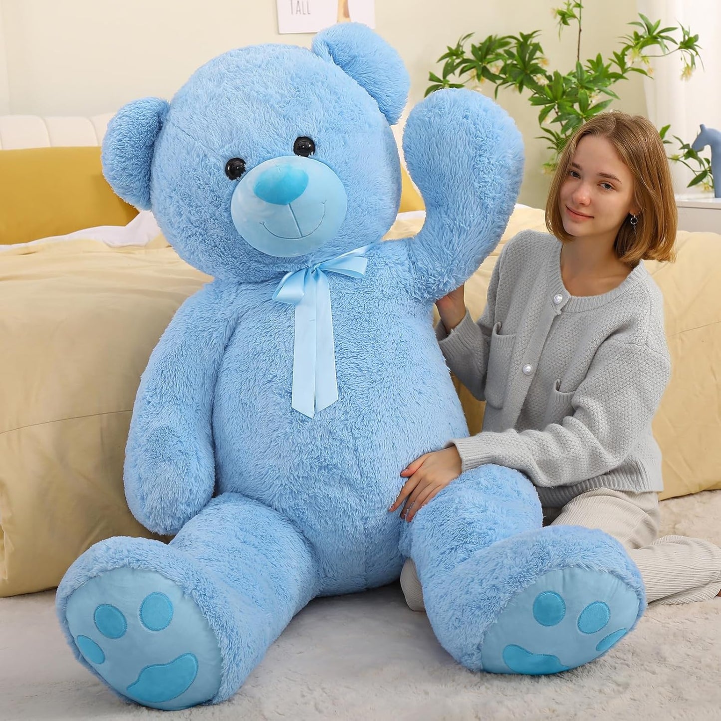 Dluxe Ave. Giant 5 Feet Teddy Bear Stuffed Animal Soft and Huggable Valentines Day Teddy Bear Plush for Girlfriend and Boyfriend Classic Large Blue Teddy Bear Gift for Kids