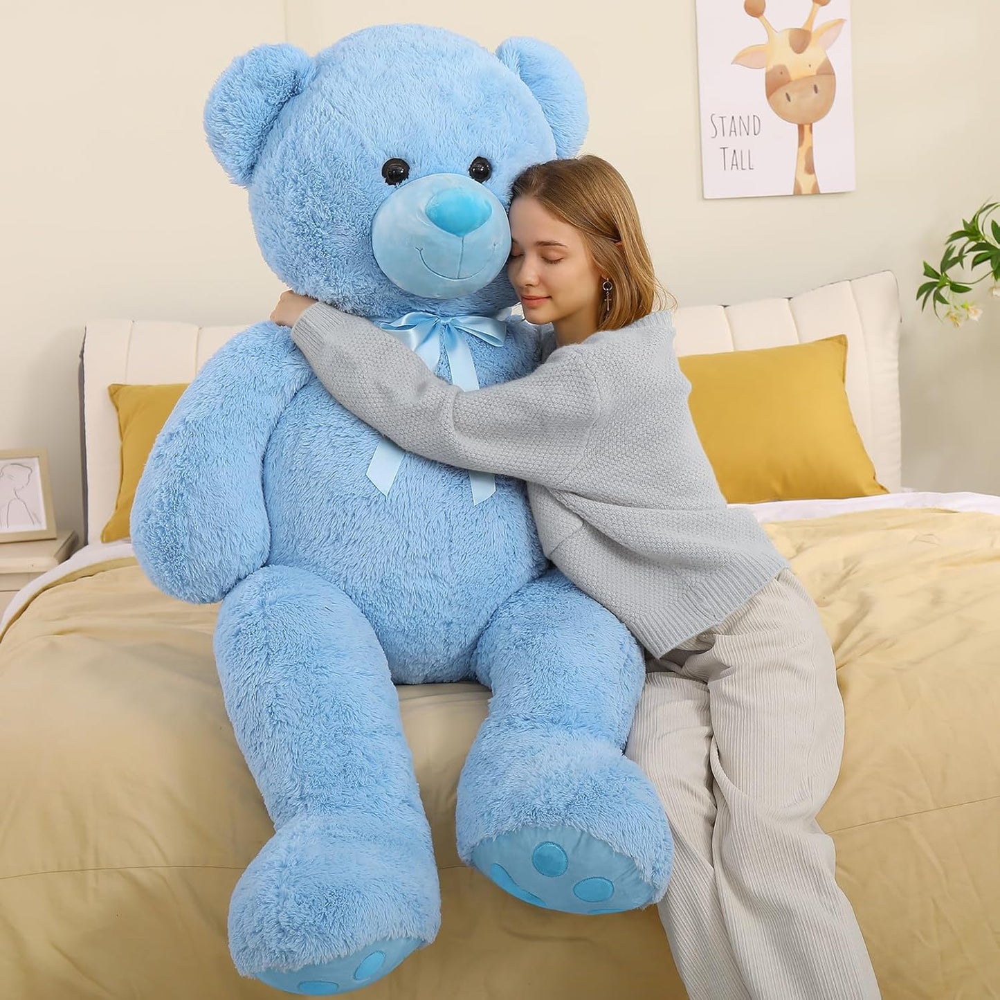 Dluxe Ave. Giant 5 Feet Teddy Bear Stuffed Animal Soft and Huggable Valentines Day Teddy Bear Plush for Girlfriend and Boyfriend Classic Large Blue Teddy Bear Gift for Kids