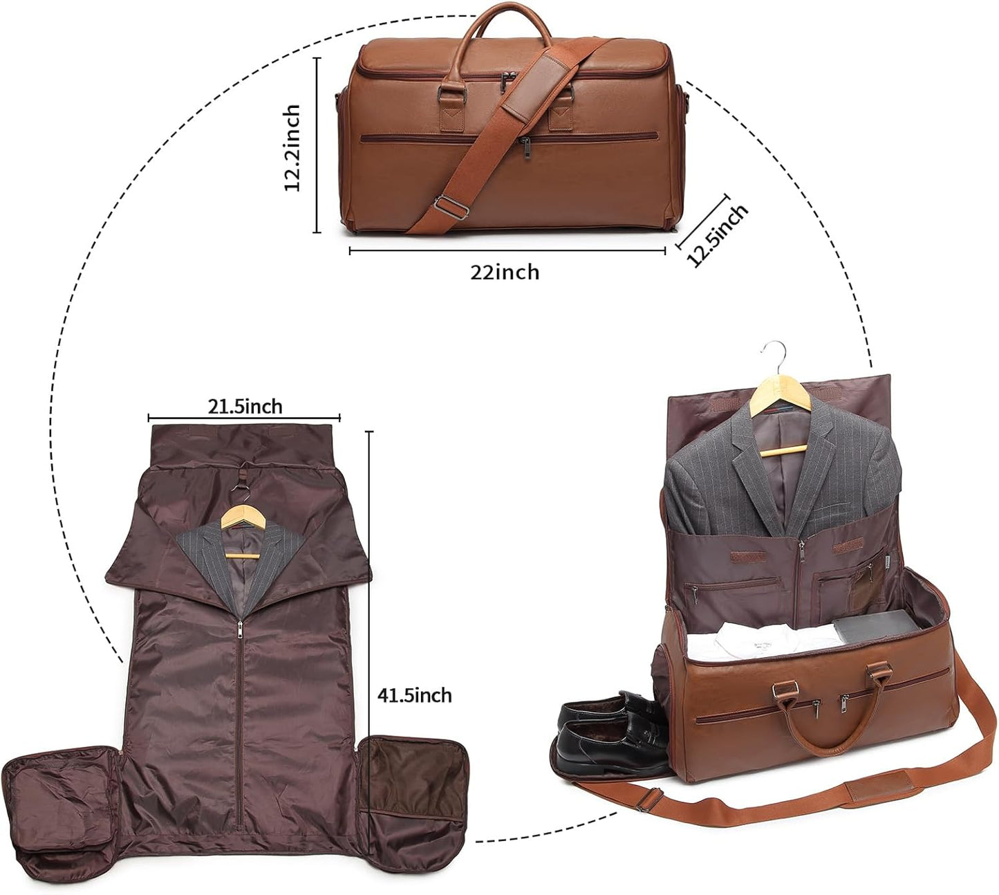 Dluxe Ave. Convertible Travel Duffel Bag/ 2 in 1 Hanging Suitcase Suit/ Business Travel Bag/ Brown